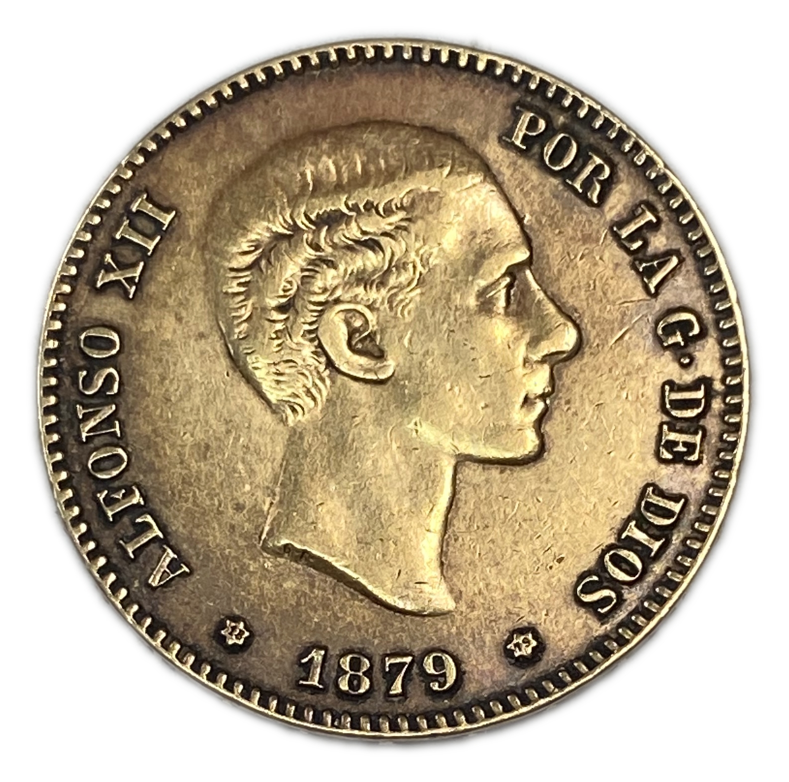 Spain - 25 Pesetas 1879 - Alfonso XII 2nd portrait - Gold 900, 8.06g, 24mm - 1 0