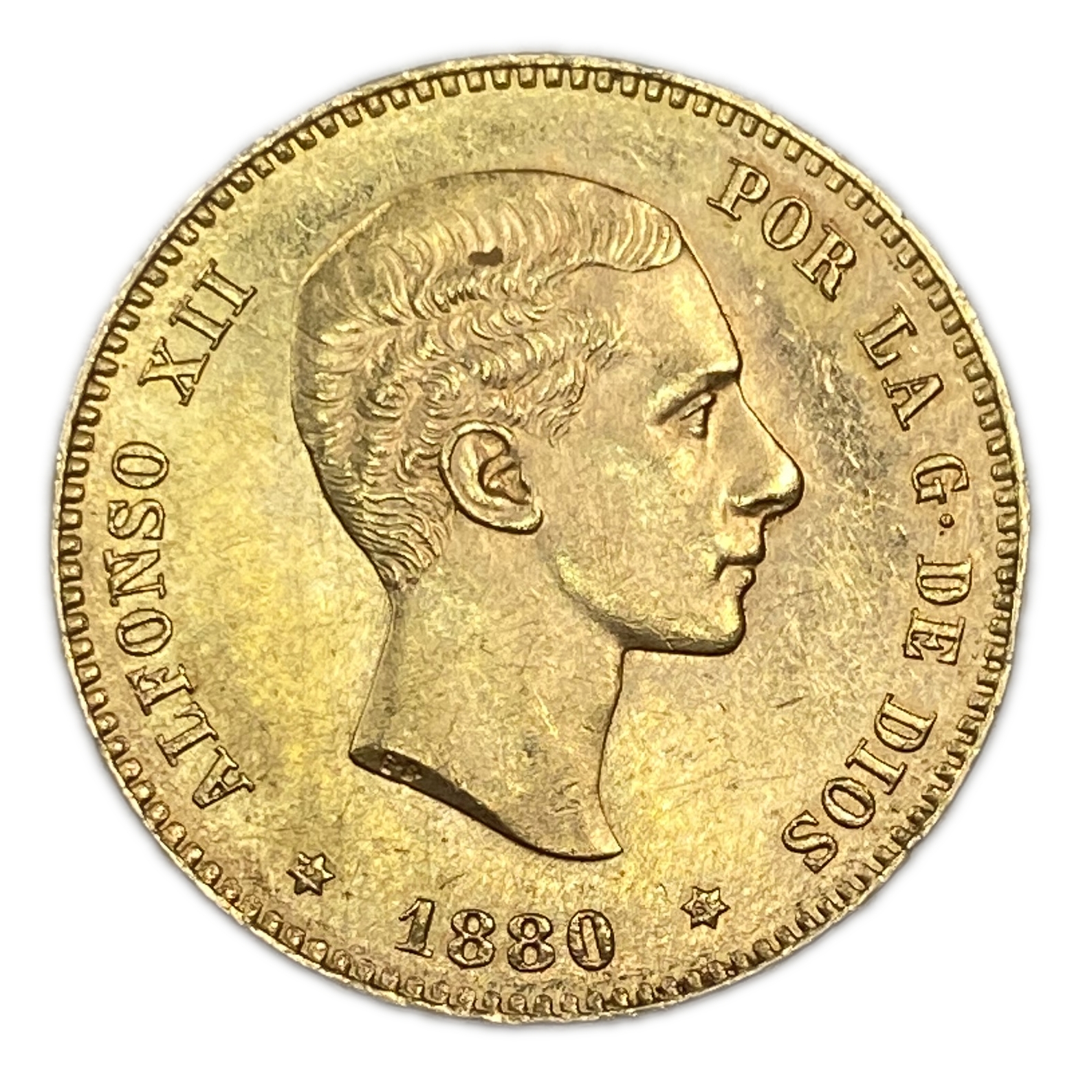 Spain - 25 Pesetas 1880 - Alfonso XII 2nd portrait - Gold 900, 8.06g, 24mm - 1 0