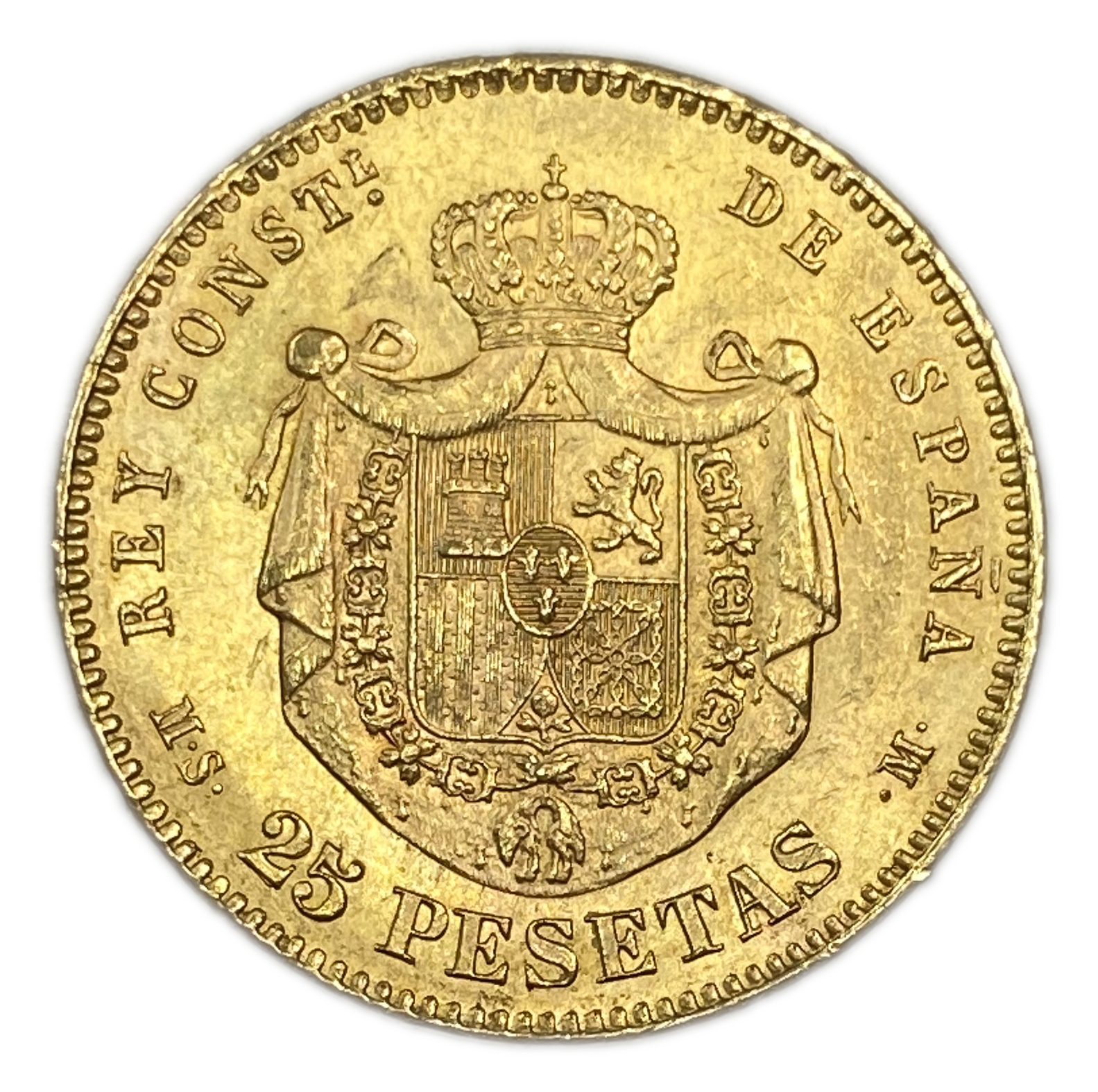 Spain - 25 Pesetas 1880 - Alfonso XII 2nd portrait - Gold 900, 8.06g, 24mm - 1 1