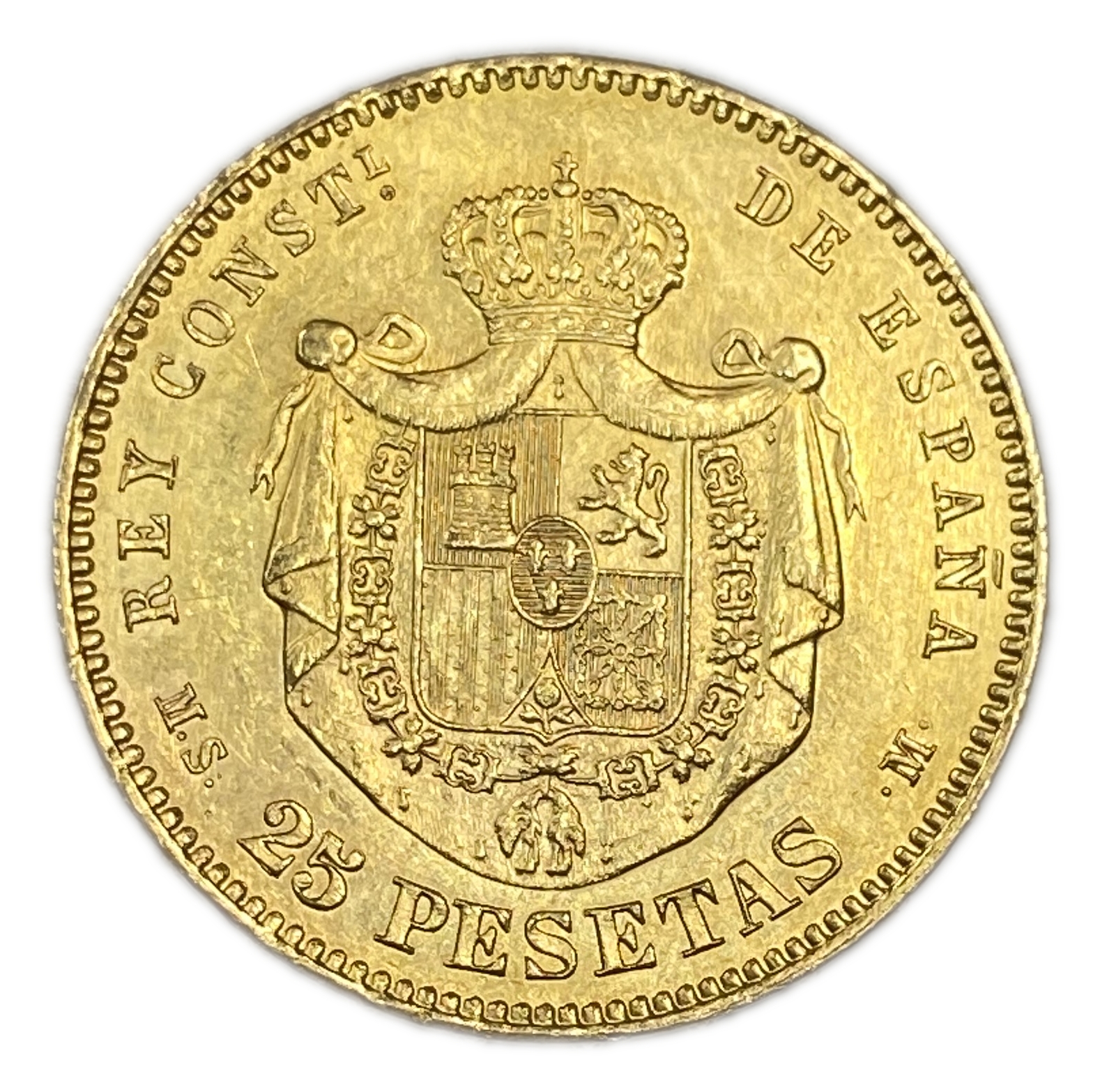 Spain - 25 Pesetas 1880 - Alfonso XII 2nd portrait - Gold 900, 8.06g, 24mm - 1 1