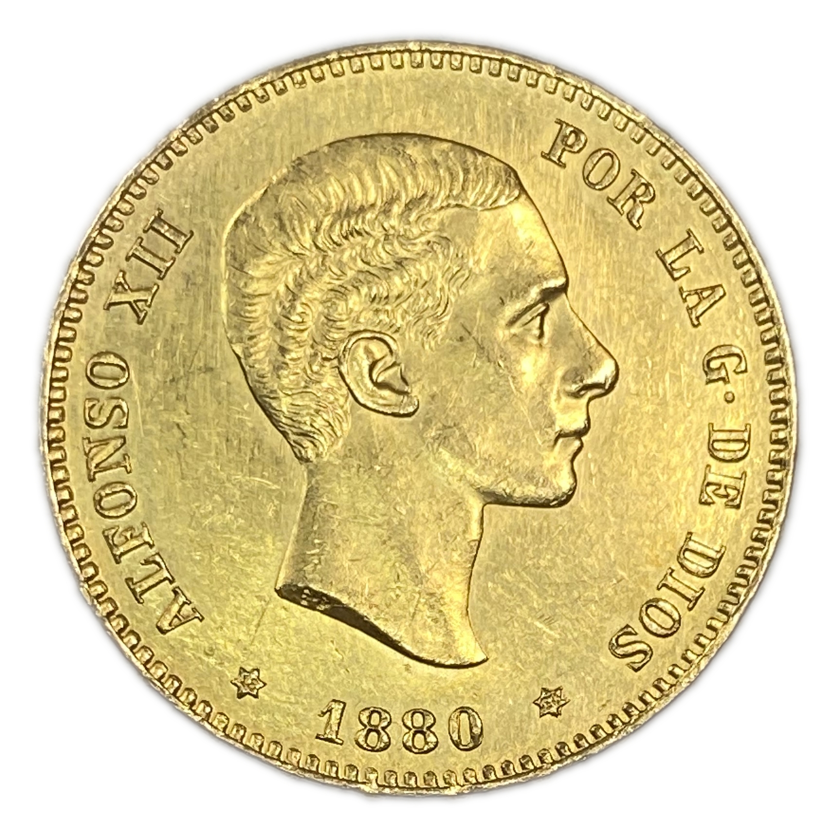 Spain - 25 Pesetas 1880 - Alfonso XII 2nd portrait - Gold 900, 8.06g, 24mm - 1 0
