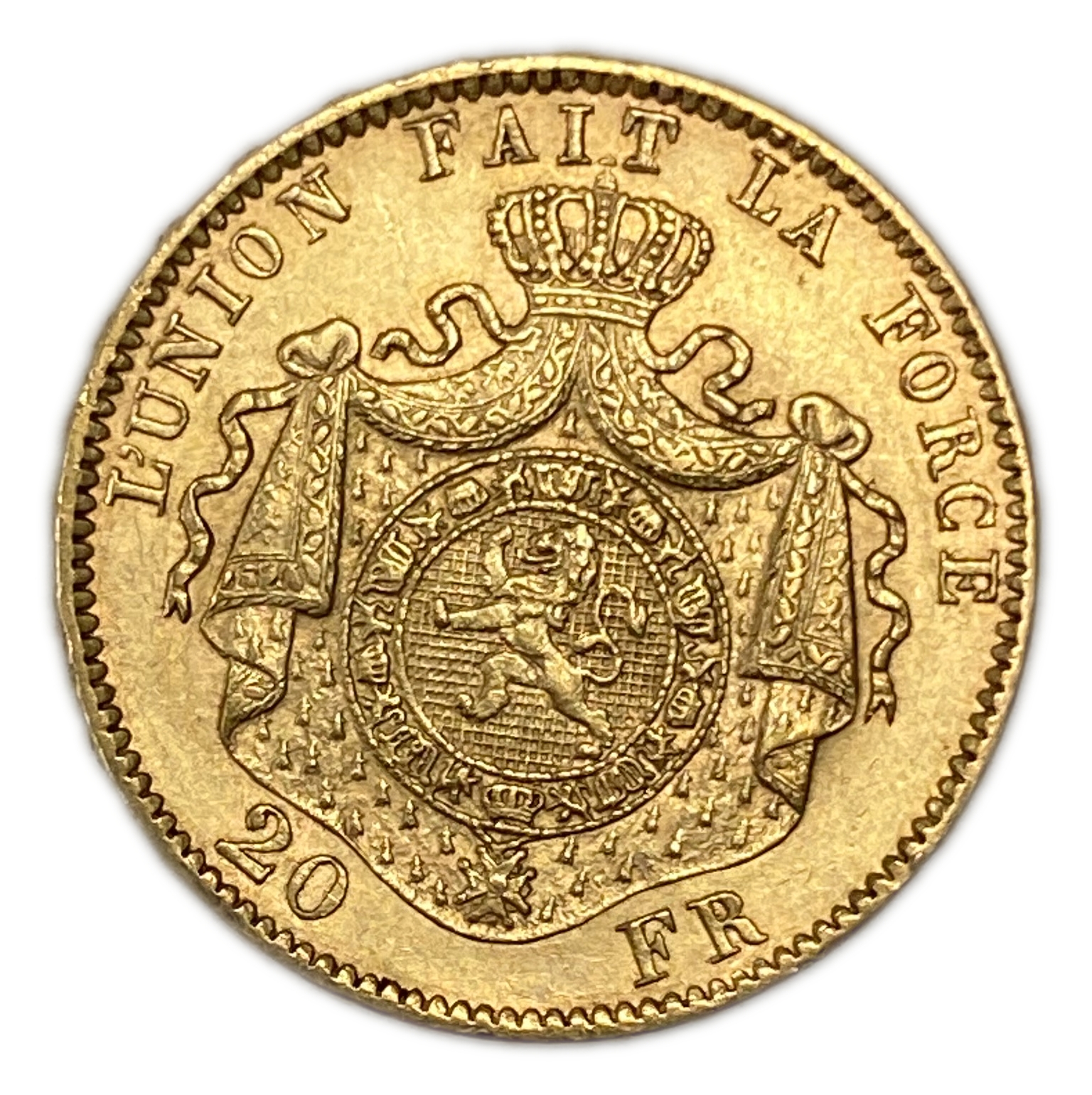 Belgium - 20 Francs 1877 - Léopold II - Gold 900, 6.45g, 21mm - 1 1