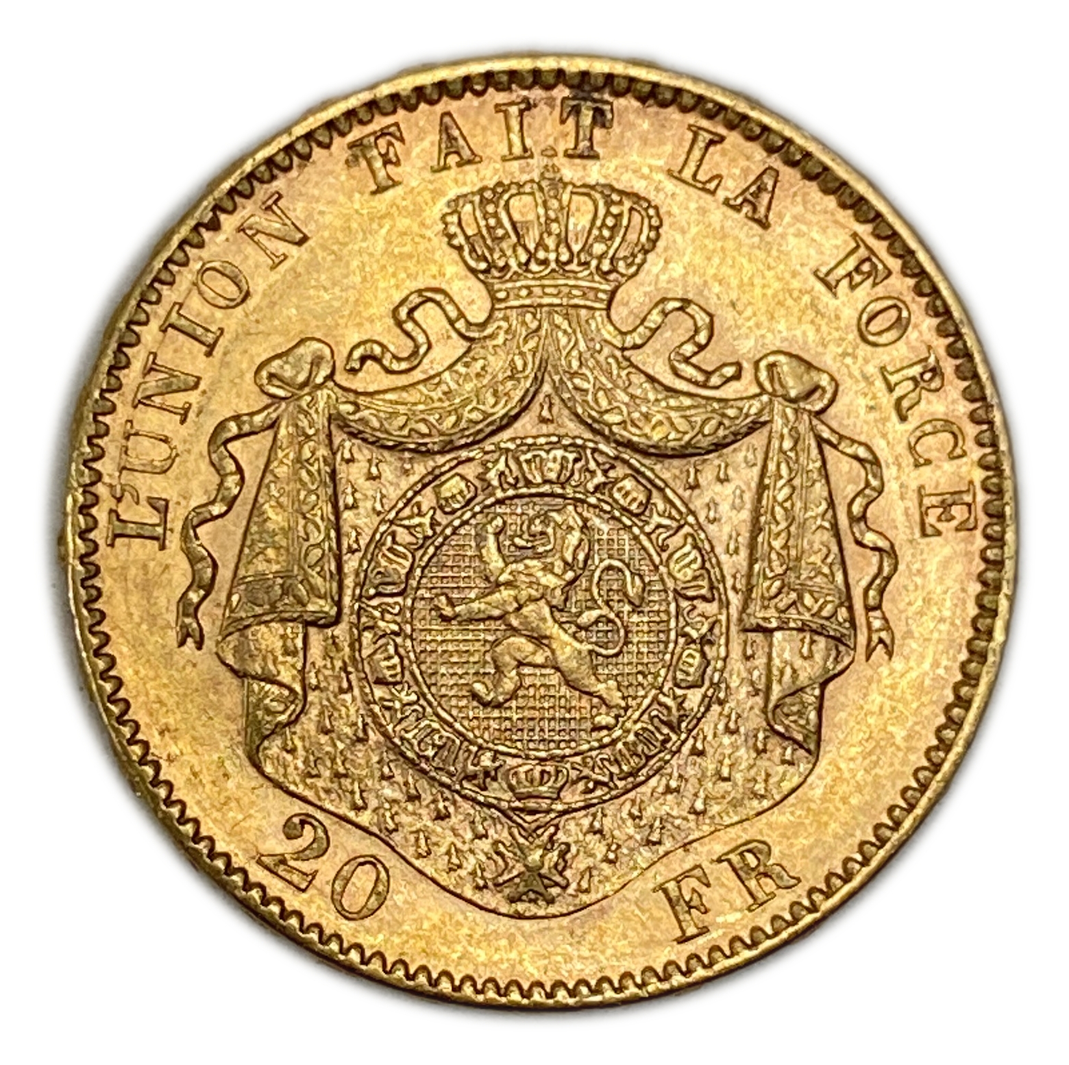 Belgium - 20 Francs 1877 - Léopold II - Gold 900, 6.45g, 21mm - 1 1