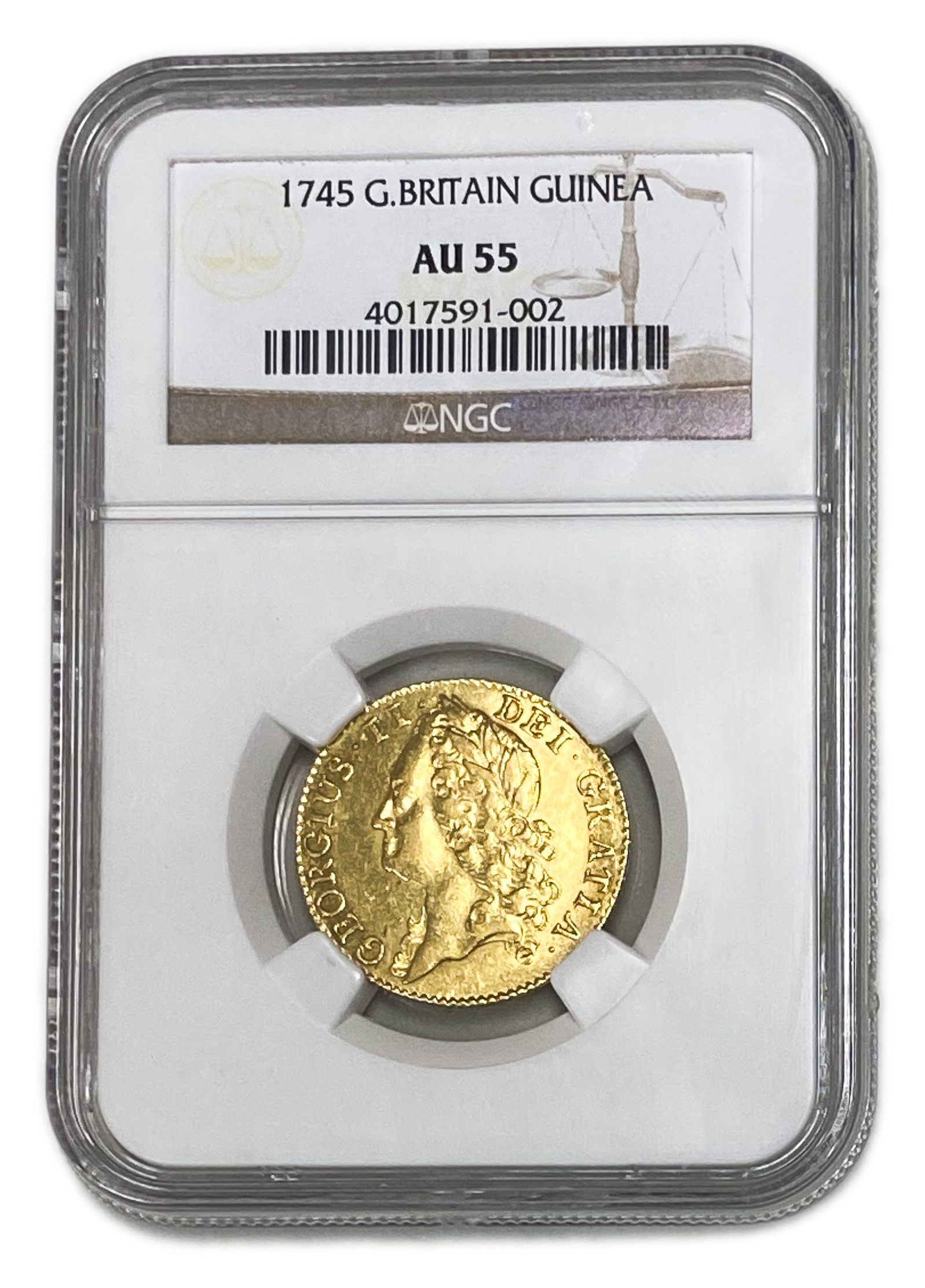 Great Britain / United Kingdom - 1 Guinea 1745 - NGC AU 55 - George II - Gold 916, 8.4g, 25mm - 1 2