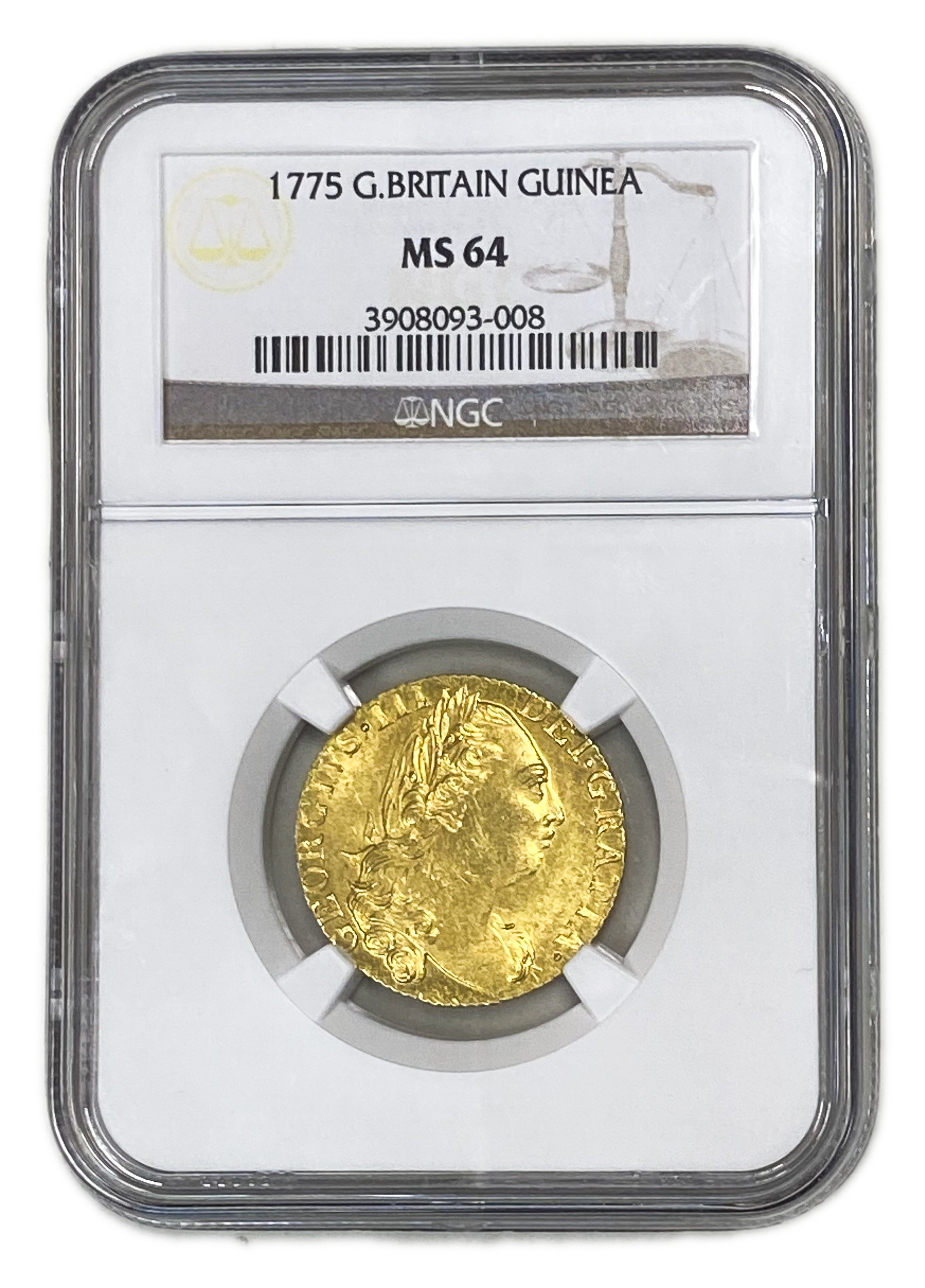 Great Britain / United Kingdom - 1 Guinea 1775 - NGC MS 64 - George III - Gold 916, 8.4g, 25mm - 1 2