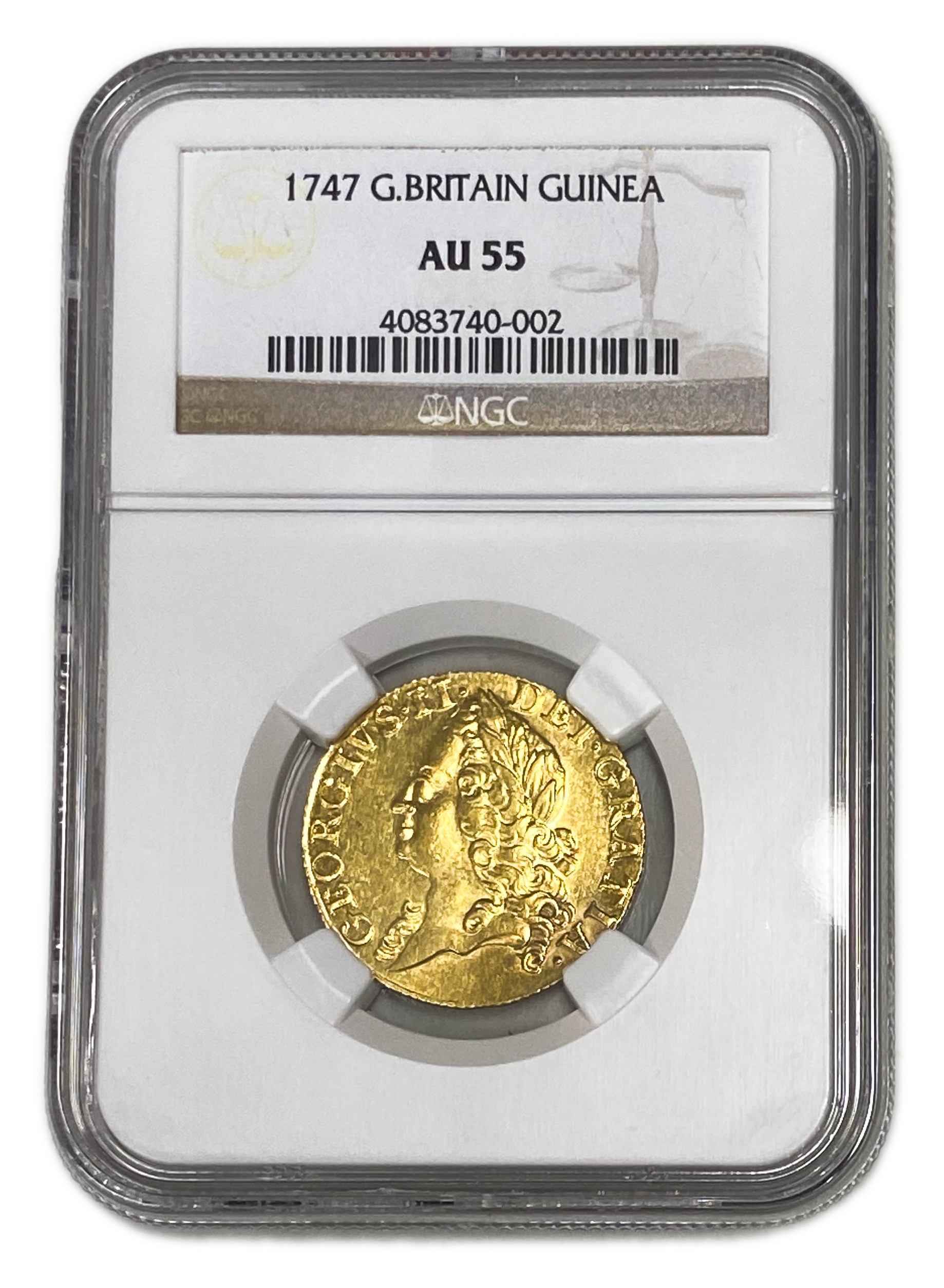 Great Britain / United Kingdom - 1 Guinea 1747 - NGC AU 55 - George II - Gold 916, 8.4g, 25mm - 1 2