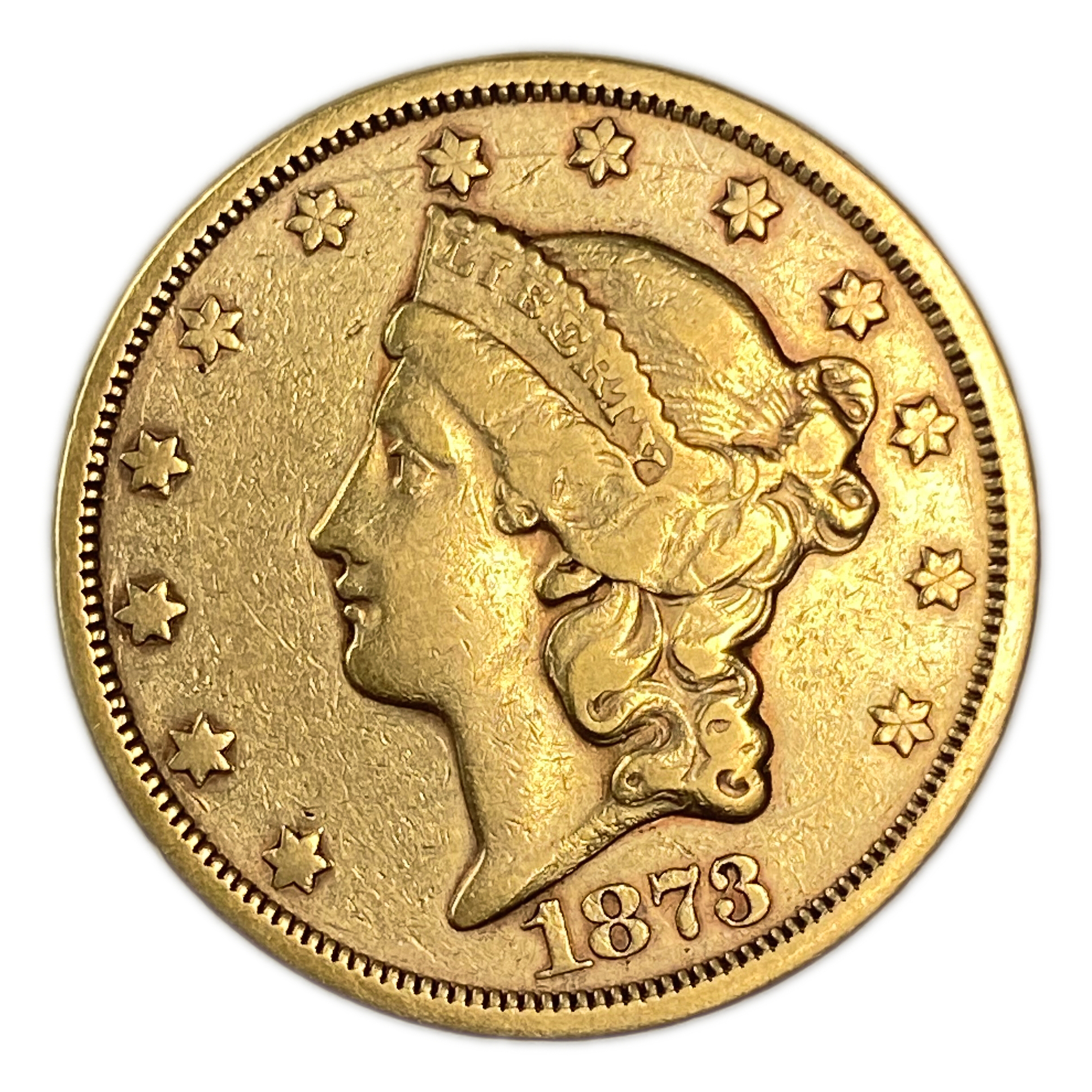 USA - 20 Dollars 1873 S - Liberty Head - Double Eagle, With motto - Gold 900, 33.43g, 34mm - 1 0