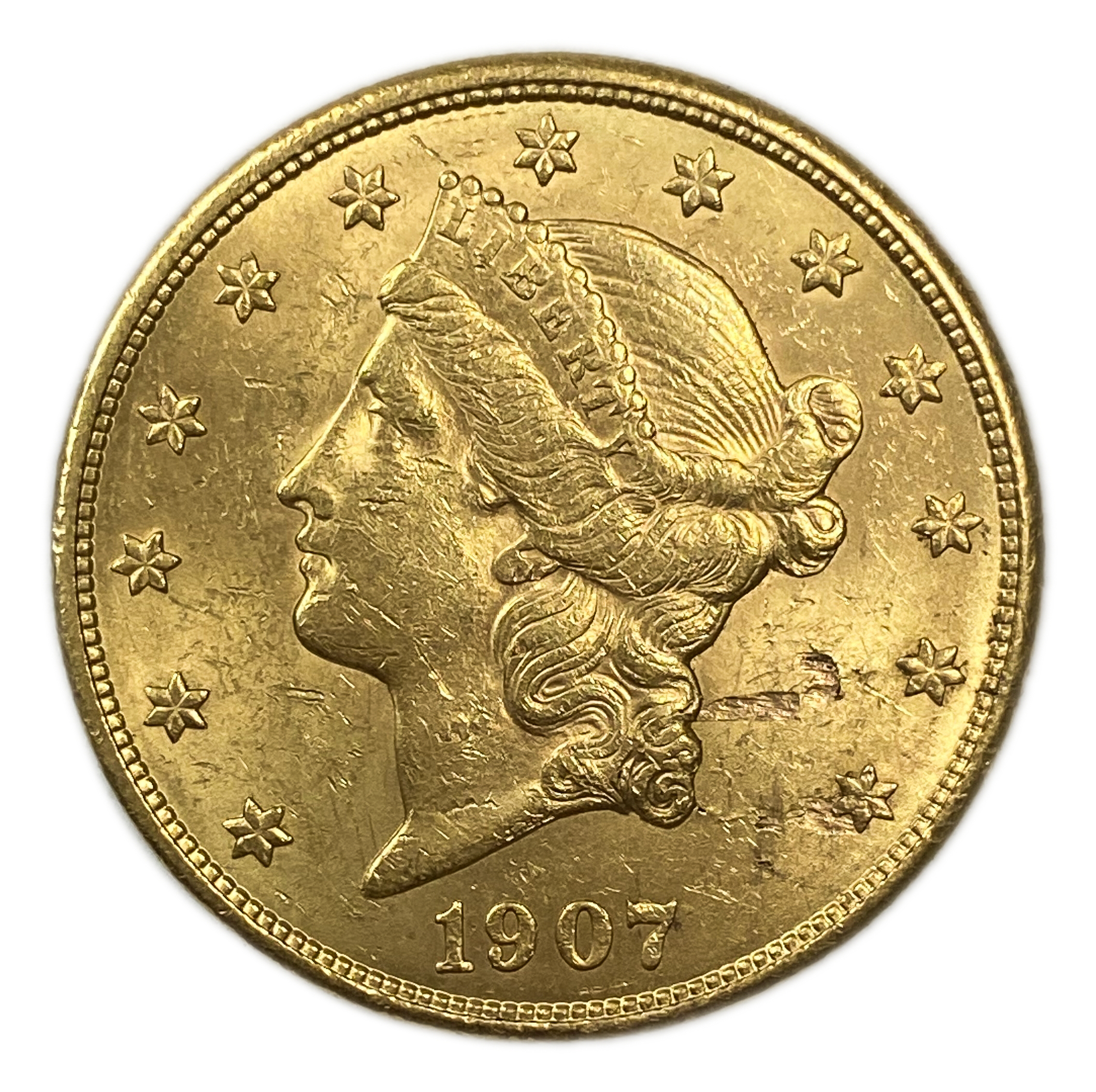 USA - 20 Dollars 1907 - Liberty Head - Double Eagle, With motto - Gold 900, 33.43g, 34mm - 1 0