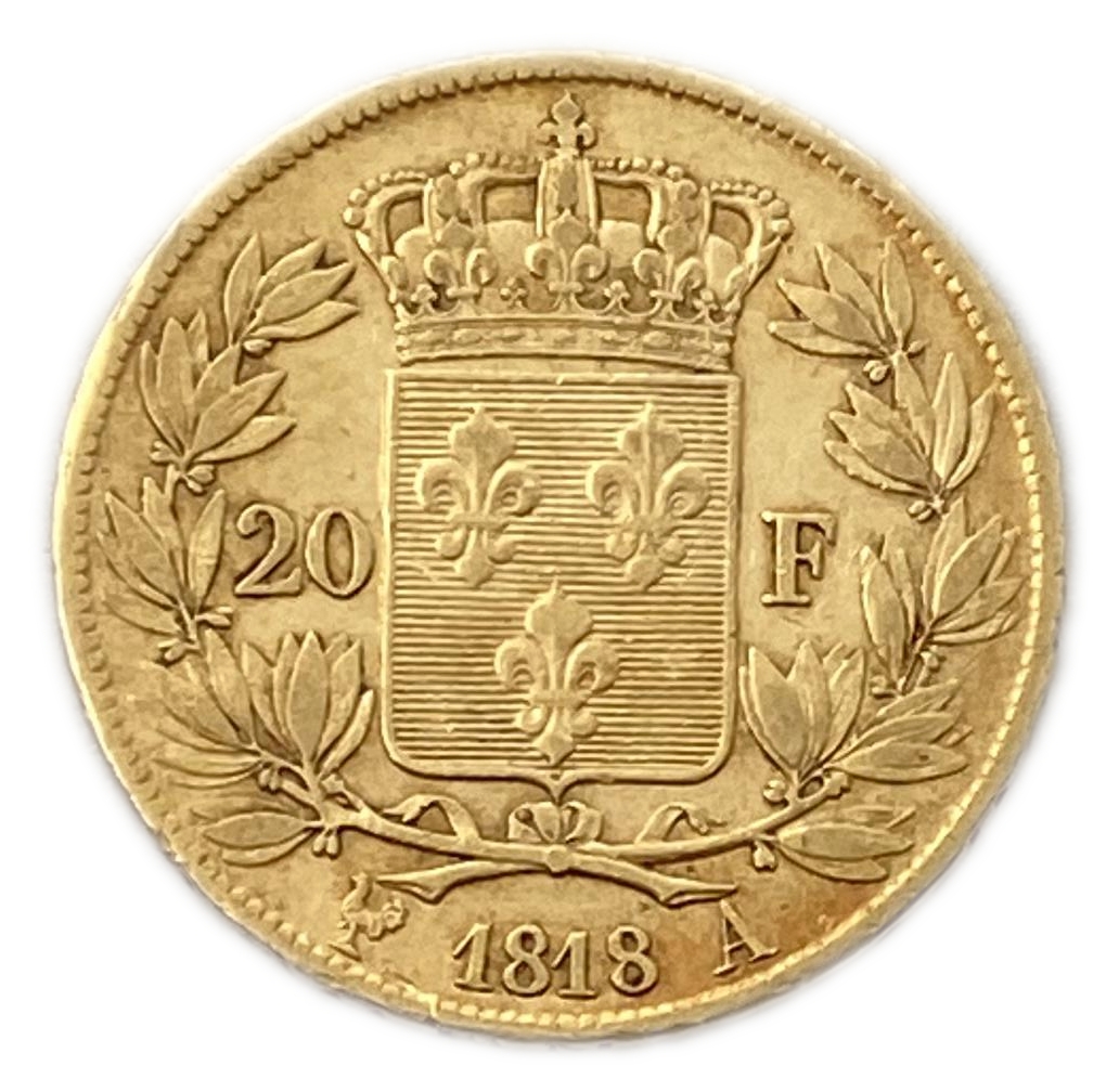 France - 20 Francs 1818 A - VF - King Louis XVIII - Gold 900, 6.45g, 22mm