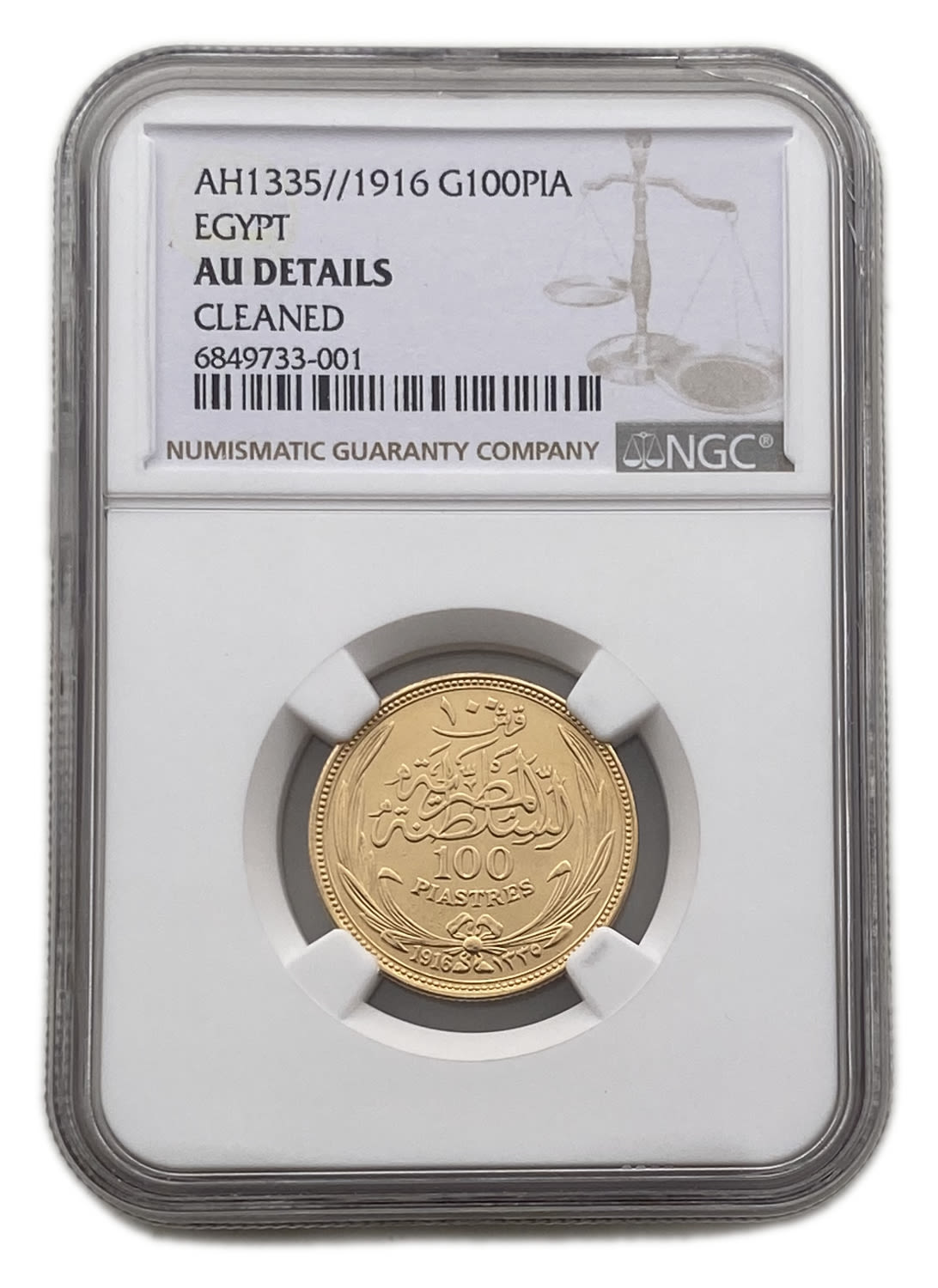 Egypt - 100 Piasters 1922 - NGC AU DETAILS - Gold 875, 8.5g, 24mm - 1 2