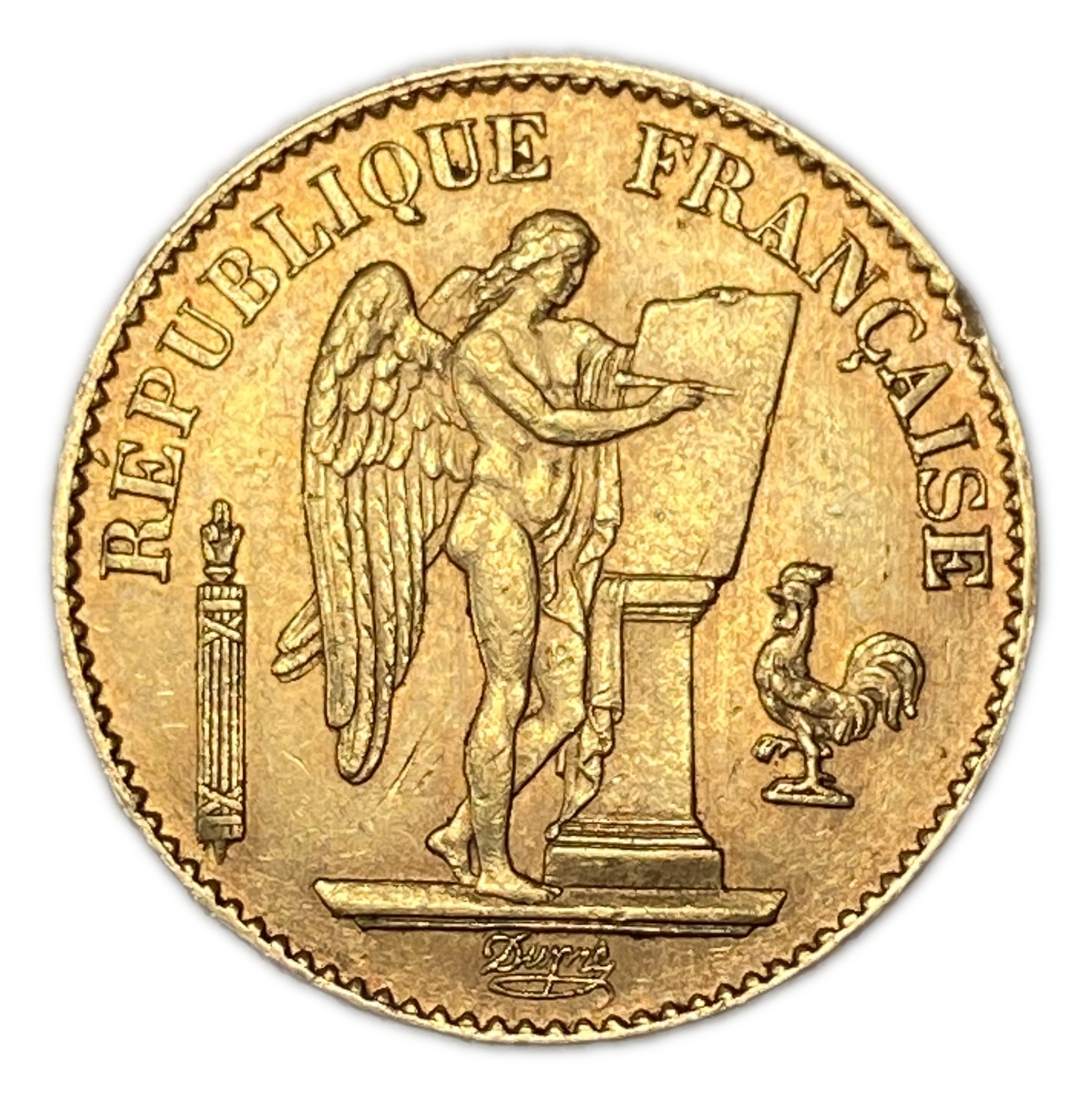 France - 20 Francs 1877 A - XF - Genius Writing the Constitution - Gold 900, 6.45g, 22mm - 1 1