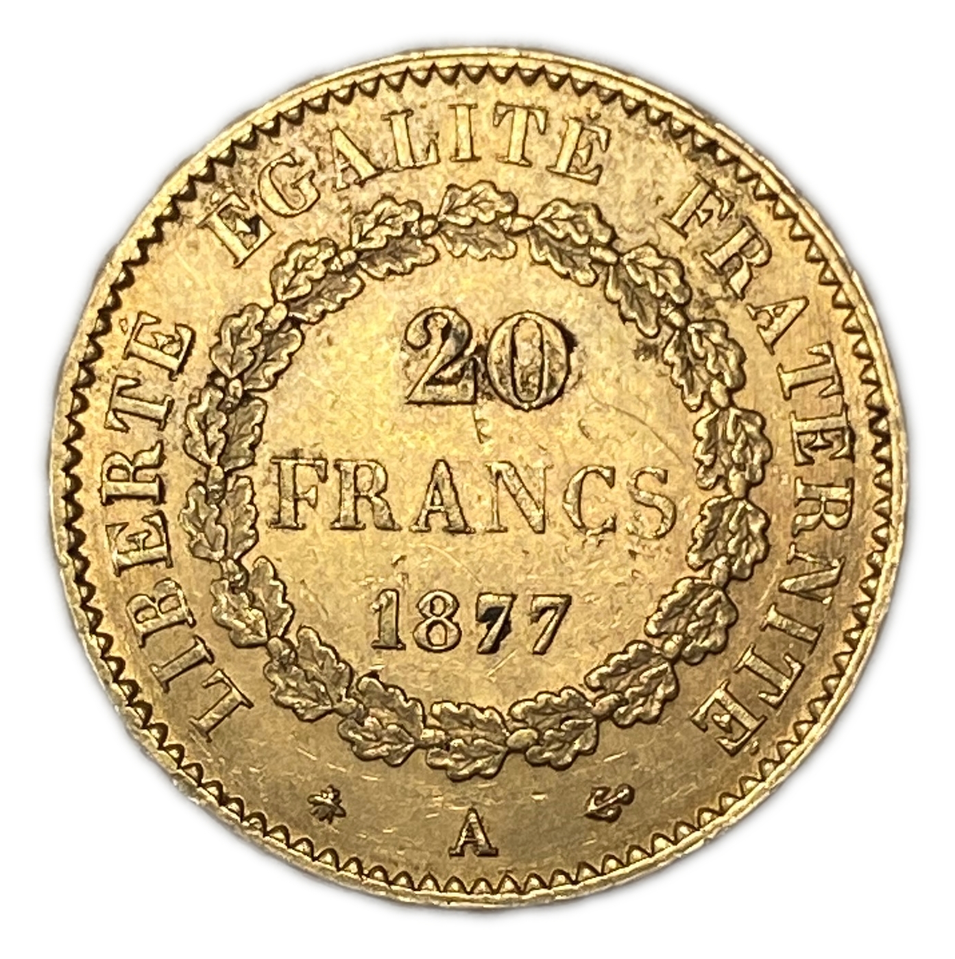 France - 20 Francs 1877 A - XF - Genius Writing the Constitution - Gold 900, 6.45g, 22mm - 1 0