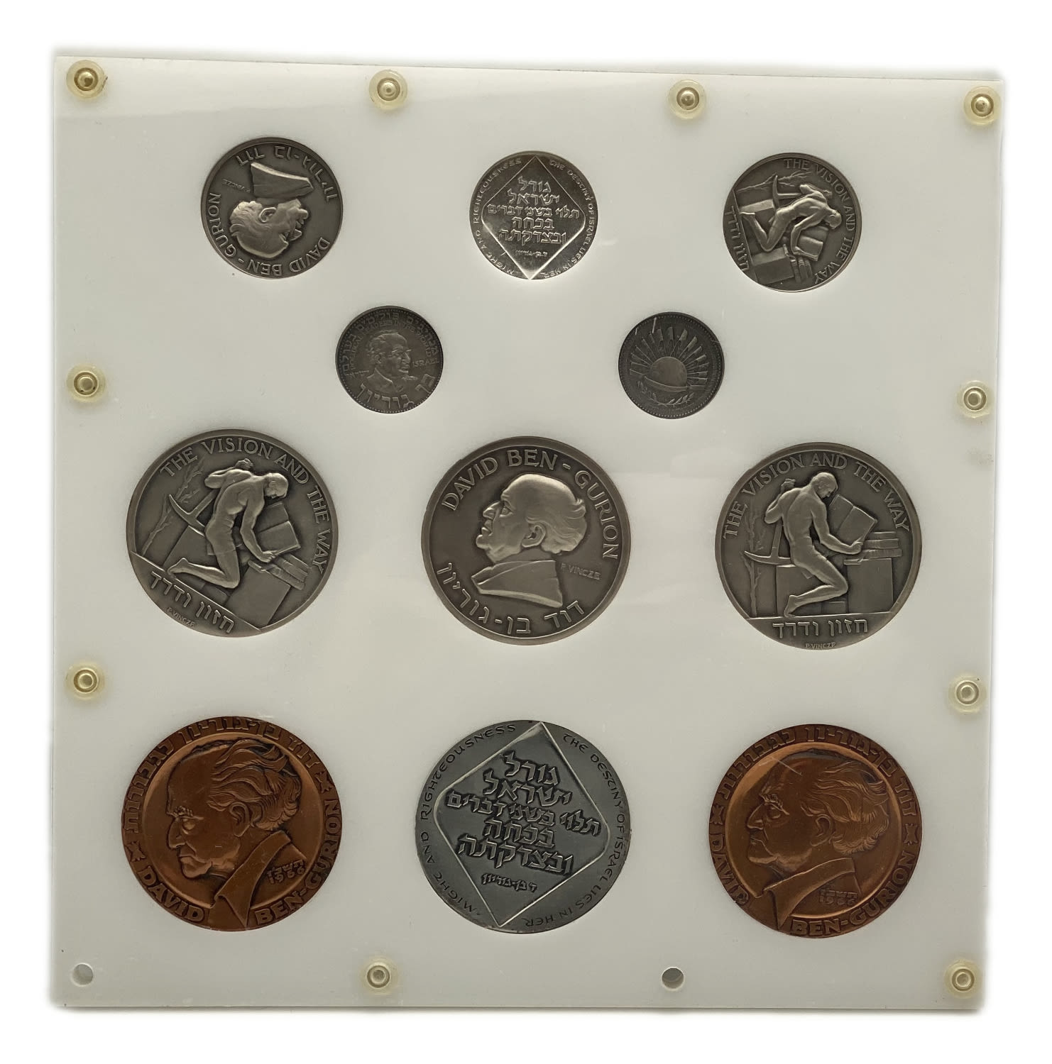 Israel - David Ben-Gurion medals, vision and path - 11 medals on the subject of the first Prime Minister of the ... - 1 1