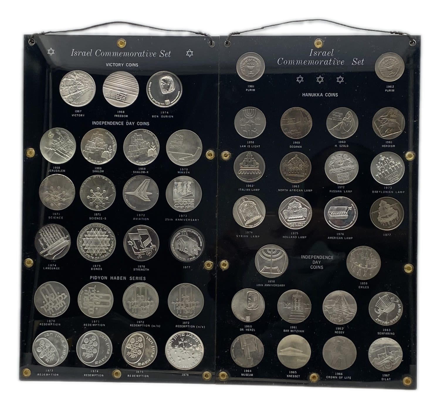 Israel - a group of 47 coins of the Israeli government company for coins and medals in two perspex display ...
