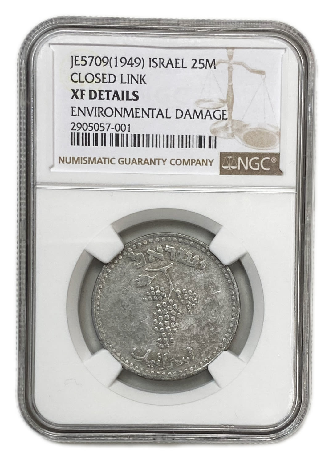 Israel - 25 Mils 1949 - "Straight Leaves" - NGC XF DETAILS - 1 2