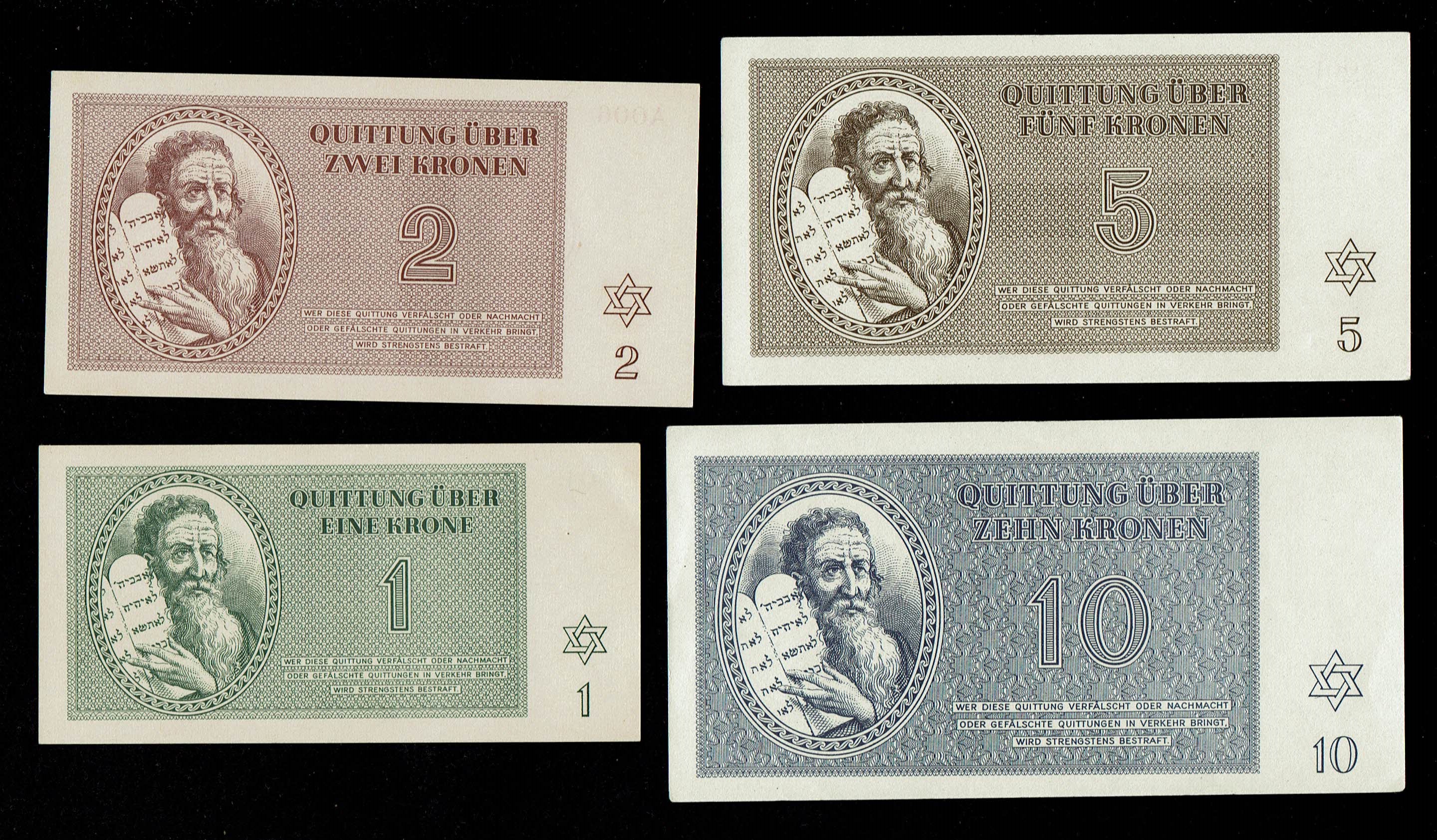 Holocaust concentration camps money - Czechoslovakia - 7 Banknotes 1, 2, 5, 10, 20, 50 and 100 Kronen 1943 - ... - 1 1