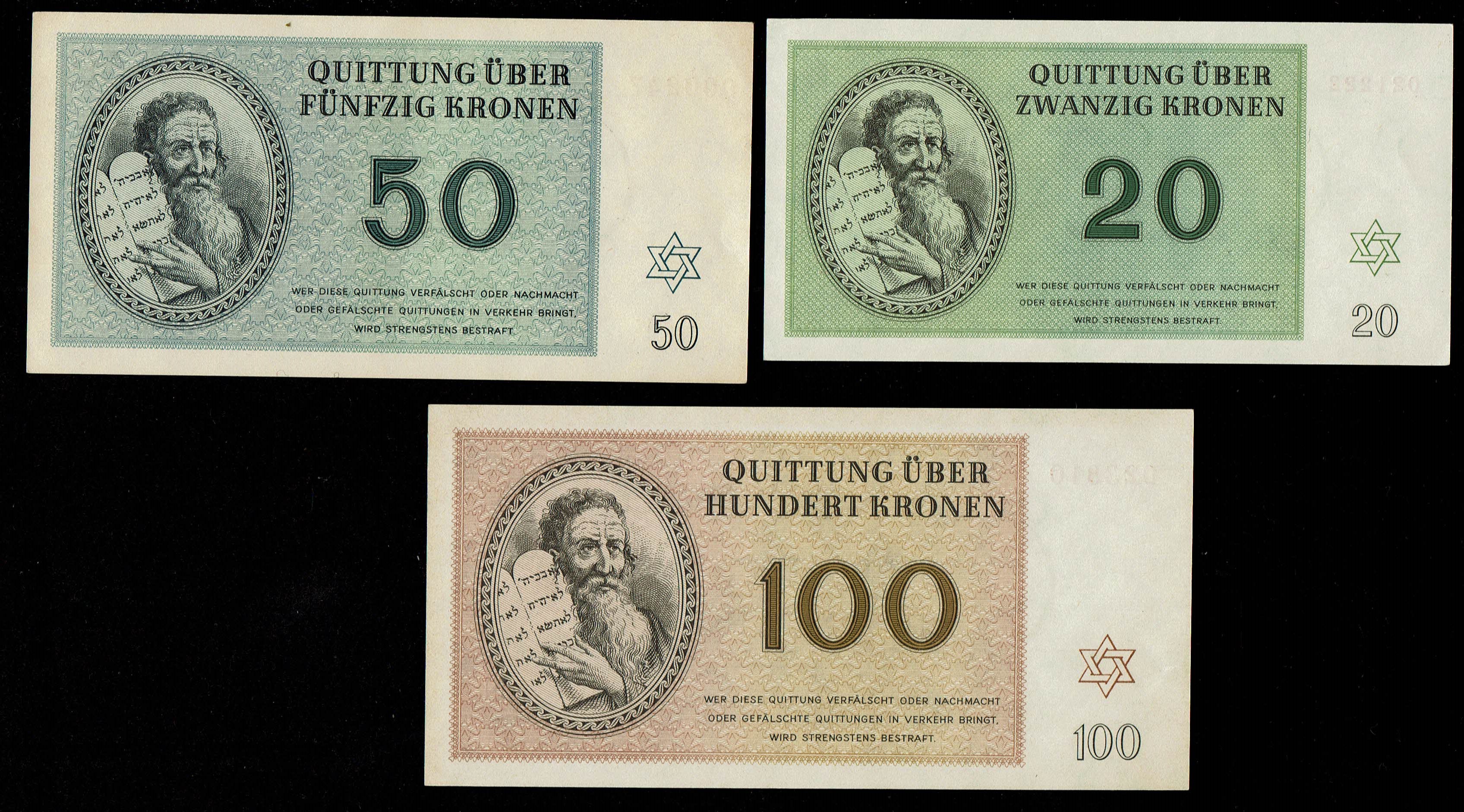Holocaust concentration camps money - Czechoslovakia - 7 Banknotes 1, 2, 5, 10, 20, 50 and 100 Kronen 1943 - ... - 1 3