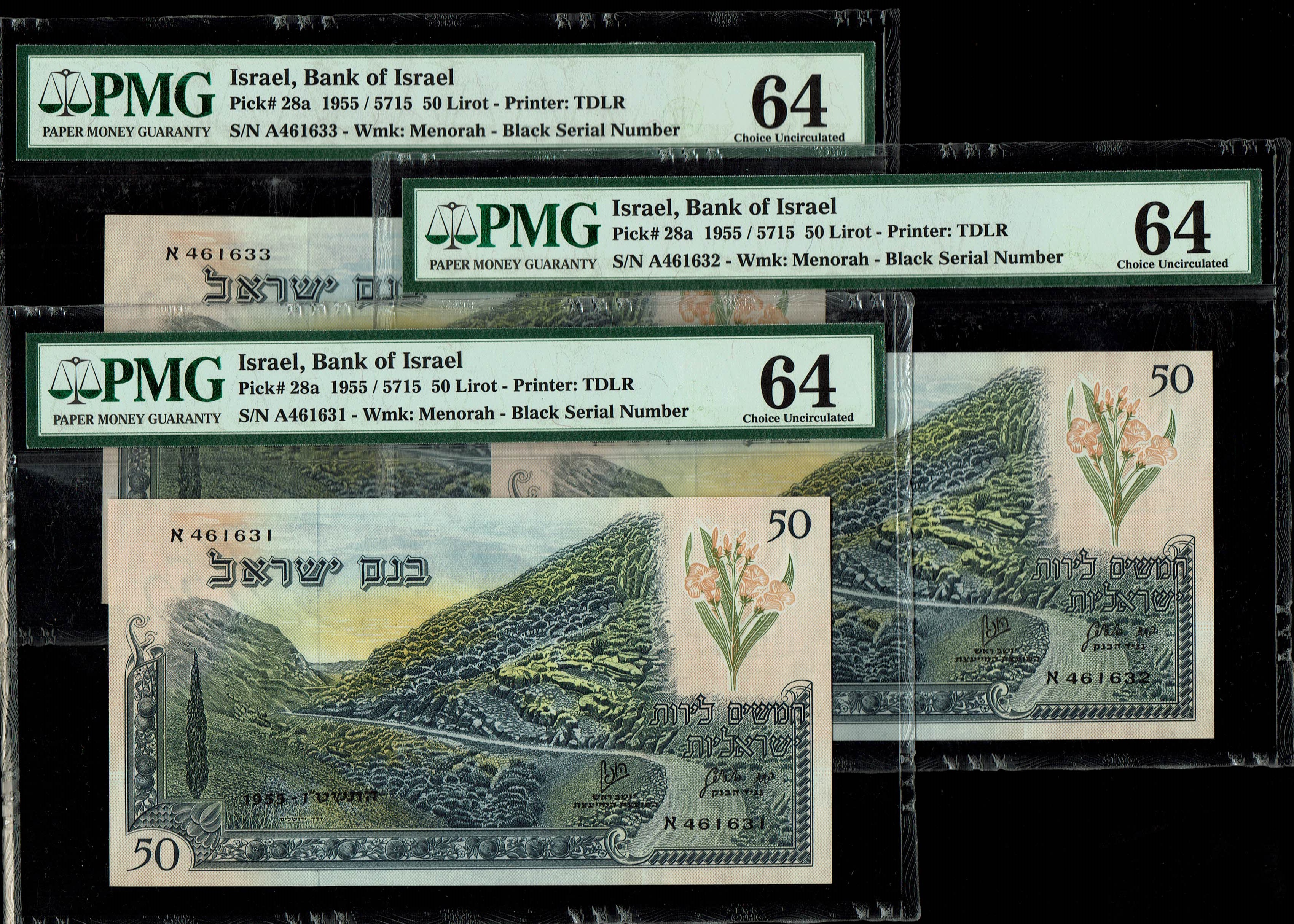 Israel - 50 Lirot 1955 - PMG 64 - Black and consecutive serial number - Prefix A