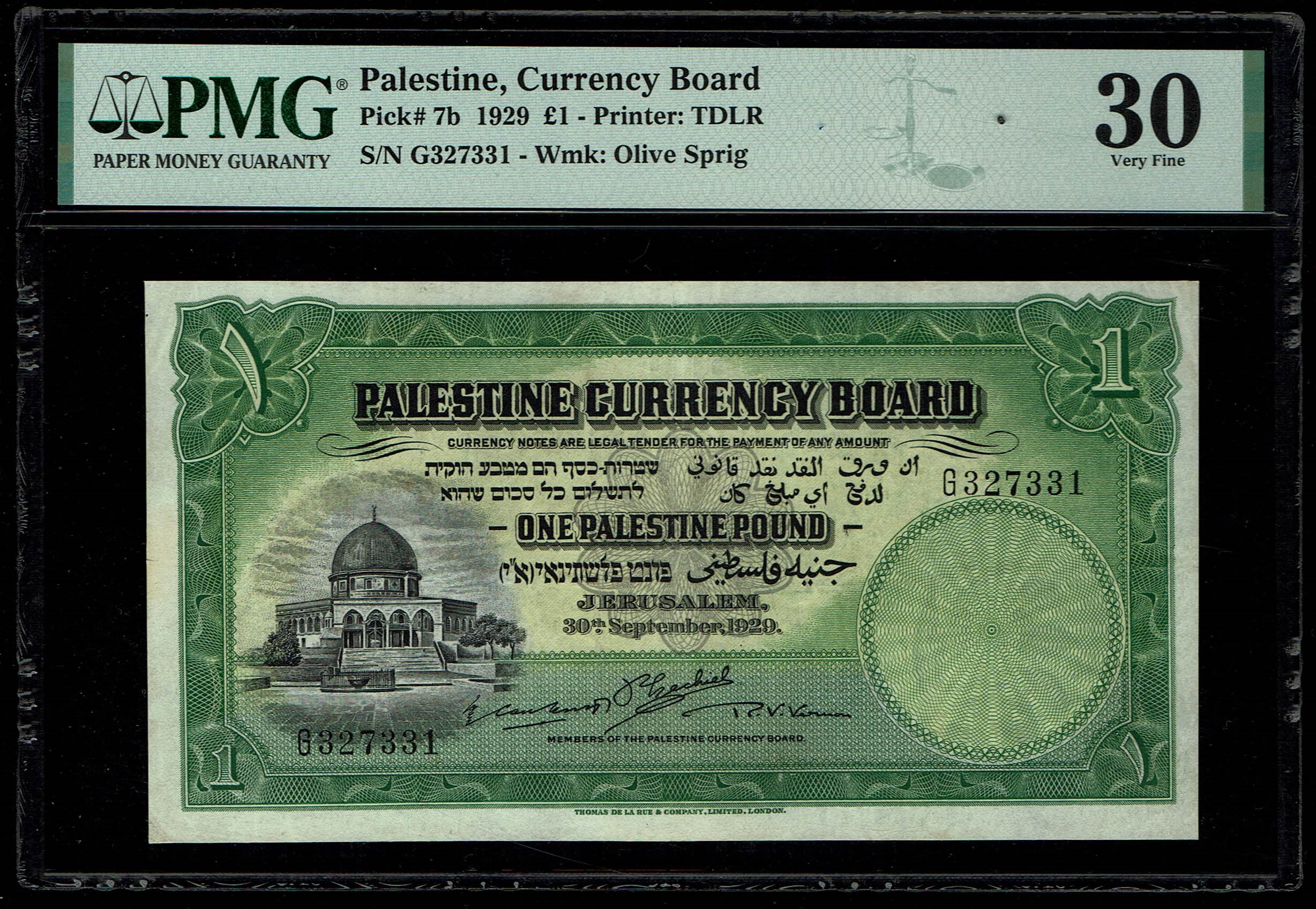 Palestine - 1 pound 1929 - PMG VF 30 - Prefix G - 1 0