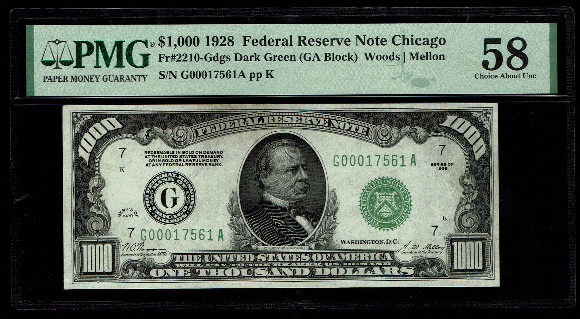 USA - 1000 Dollar 1928 - Chicago - PMG AU 58 - Rare - 1 0