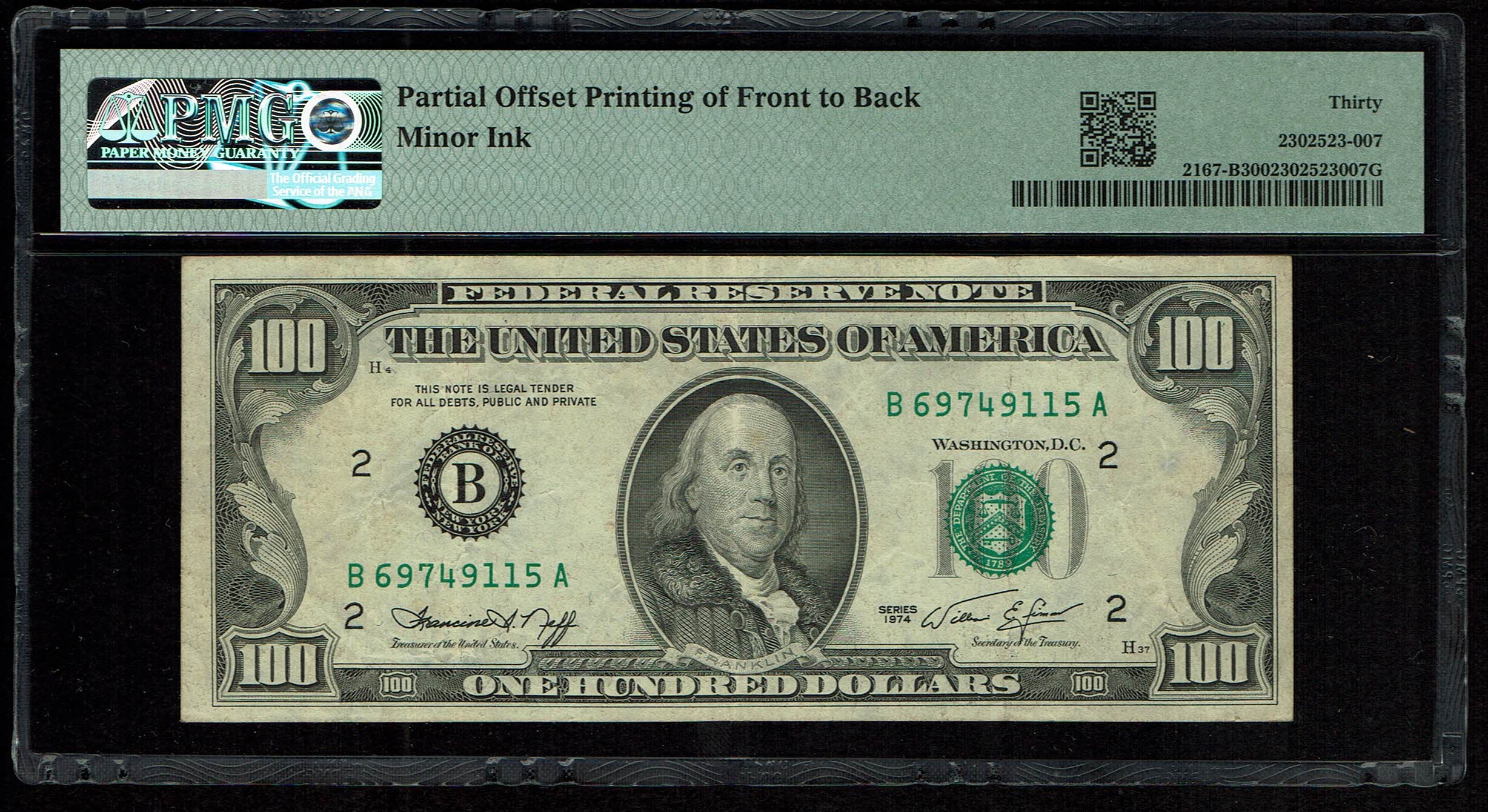 USA - 100 Dollar 1974 - Printing Error, Offset Printing Error - PMG 30 - 1 1