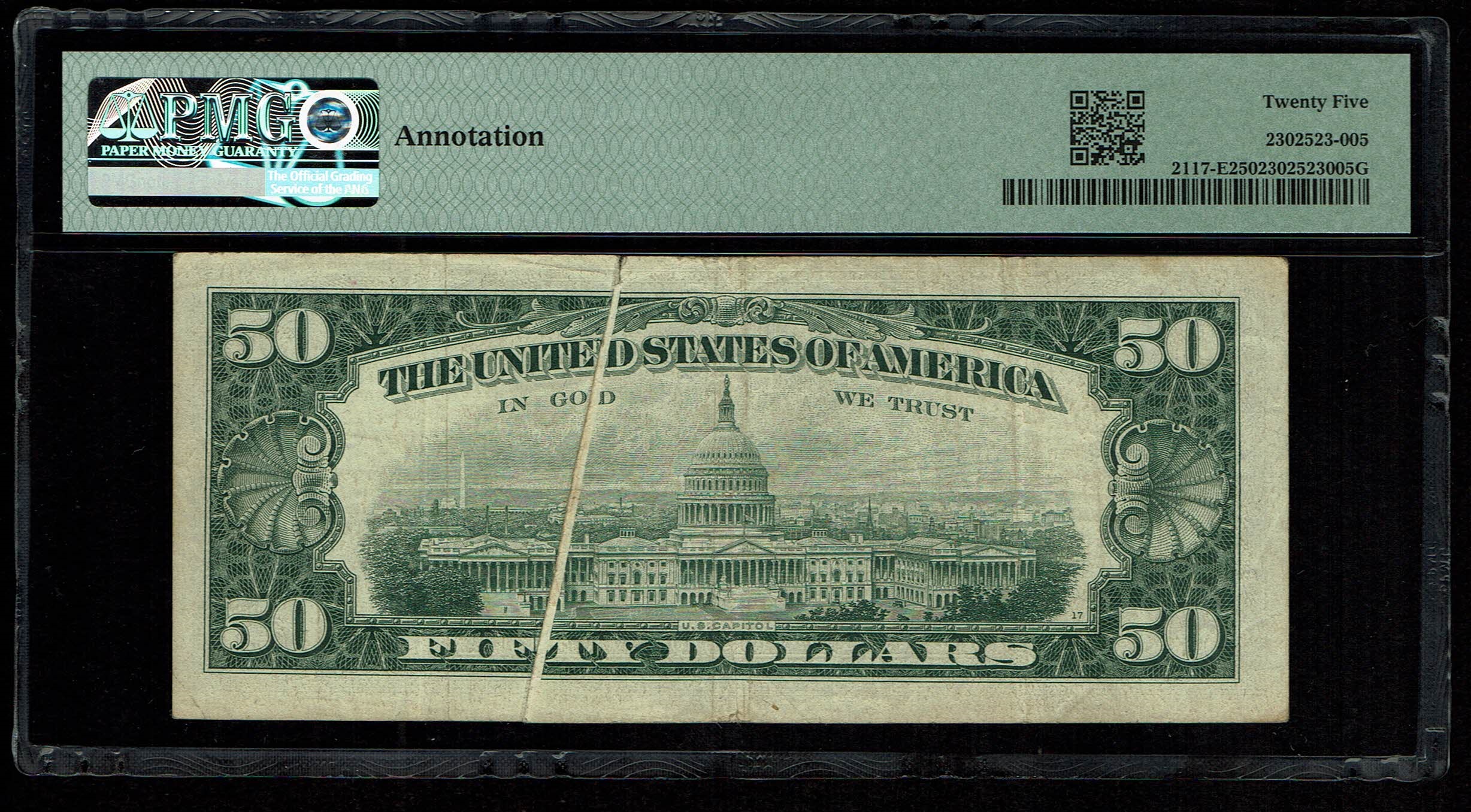 USA - 50 Dollar 1969 - Printing Error, Gutter Fold Error - PMG 25 - 1 1