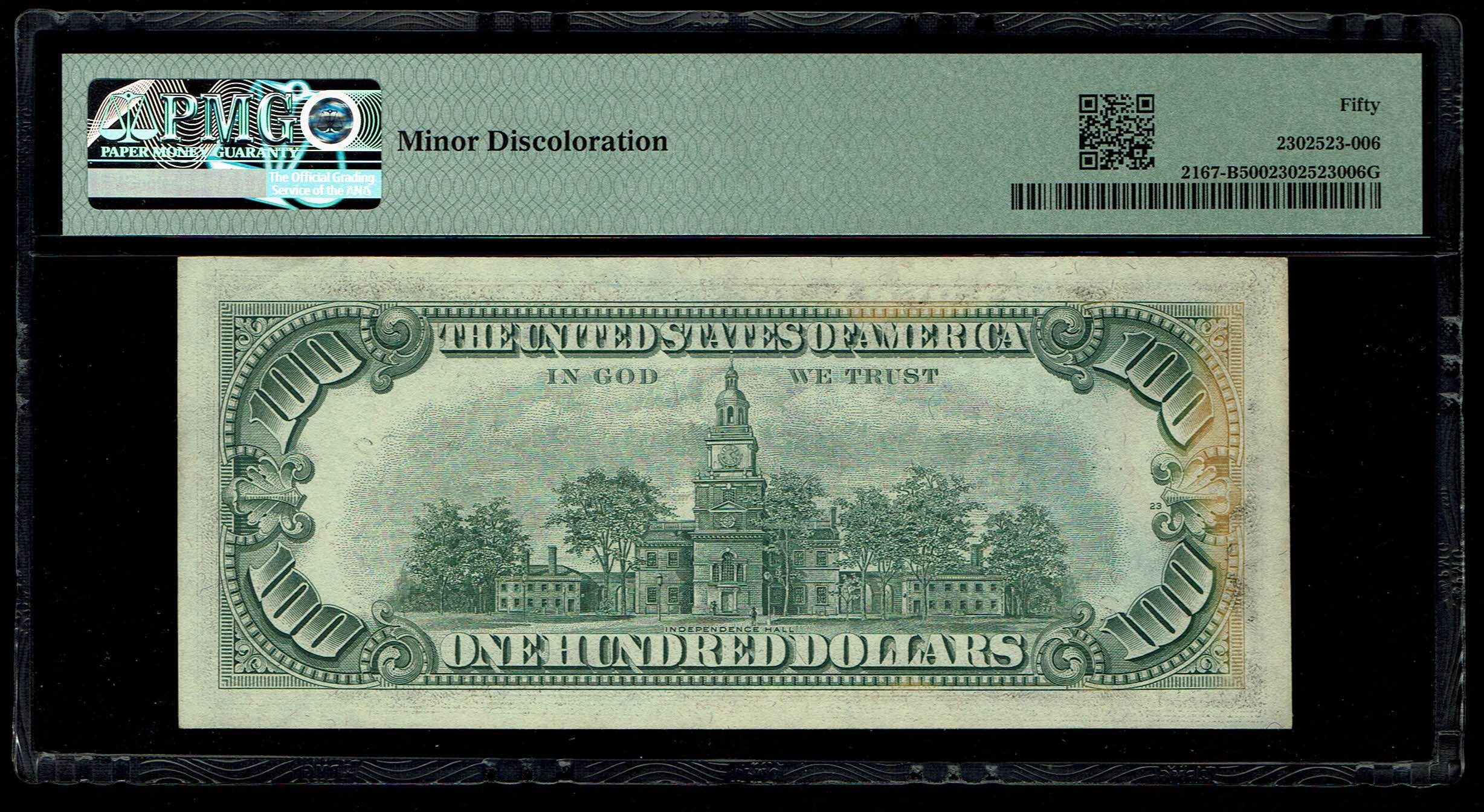 USA - 100 Dollar 1974 - Printing Error, Minor Discoloration - PMG 50 - 1 1