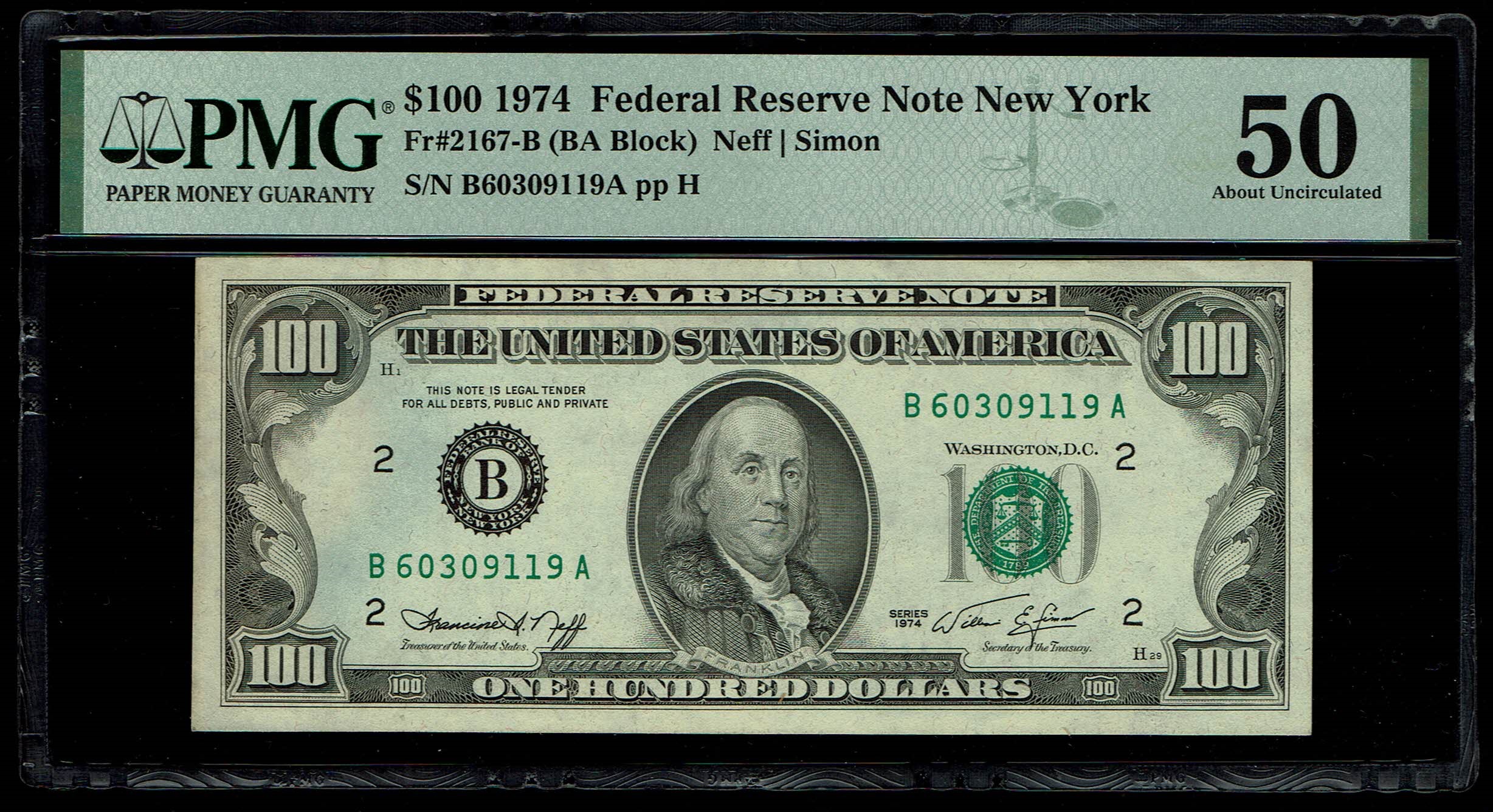 USA - 100 Dollar 1974 - Printing Error, Minor Discoloration - PMG 50 - 1 0