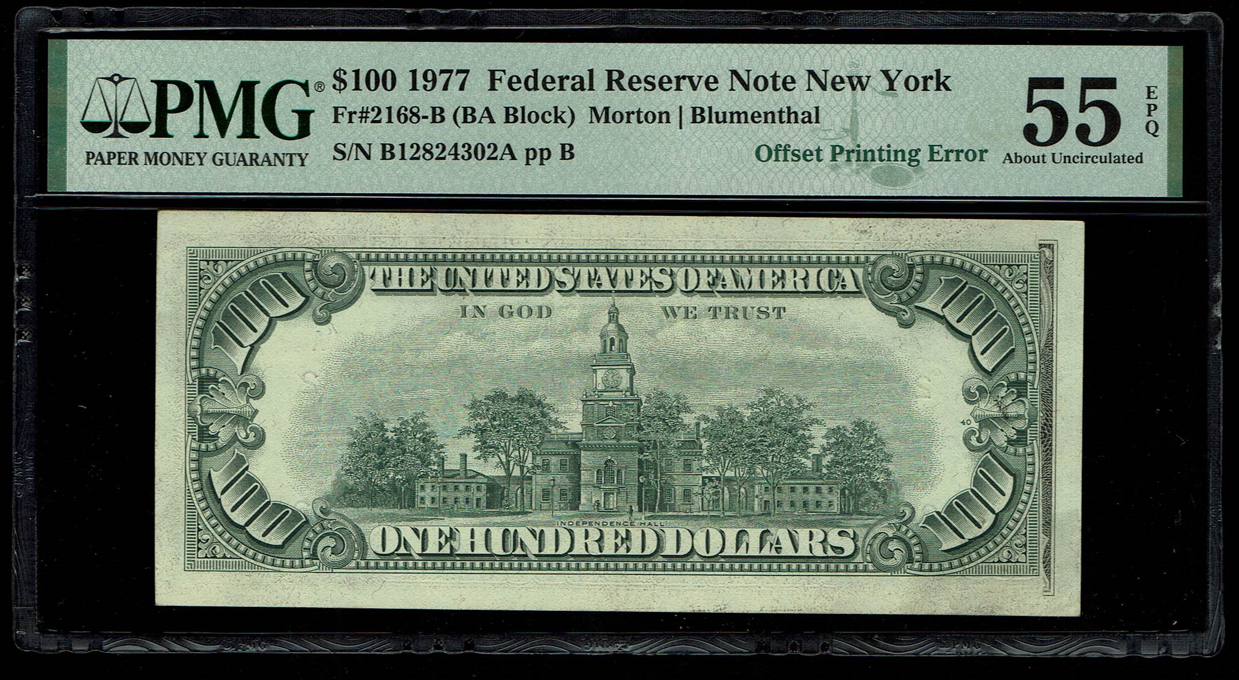 USA - 100 Dollar 1977 - Printing Error, Offset Printing Error - PMG 55 EPQ - 1 0