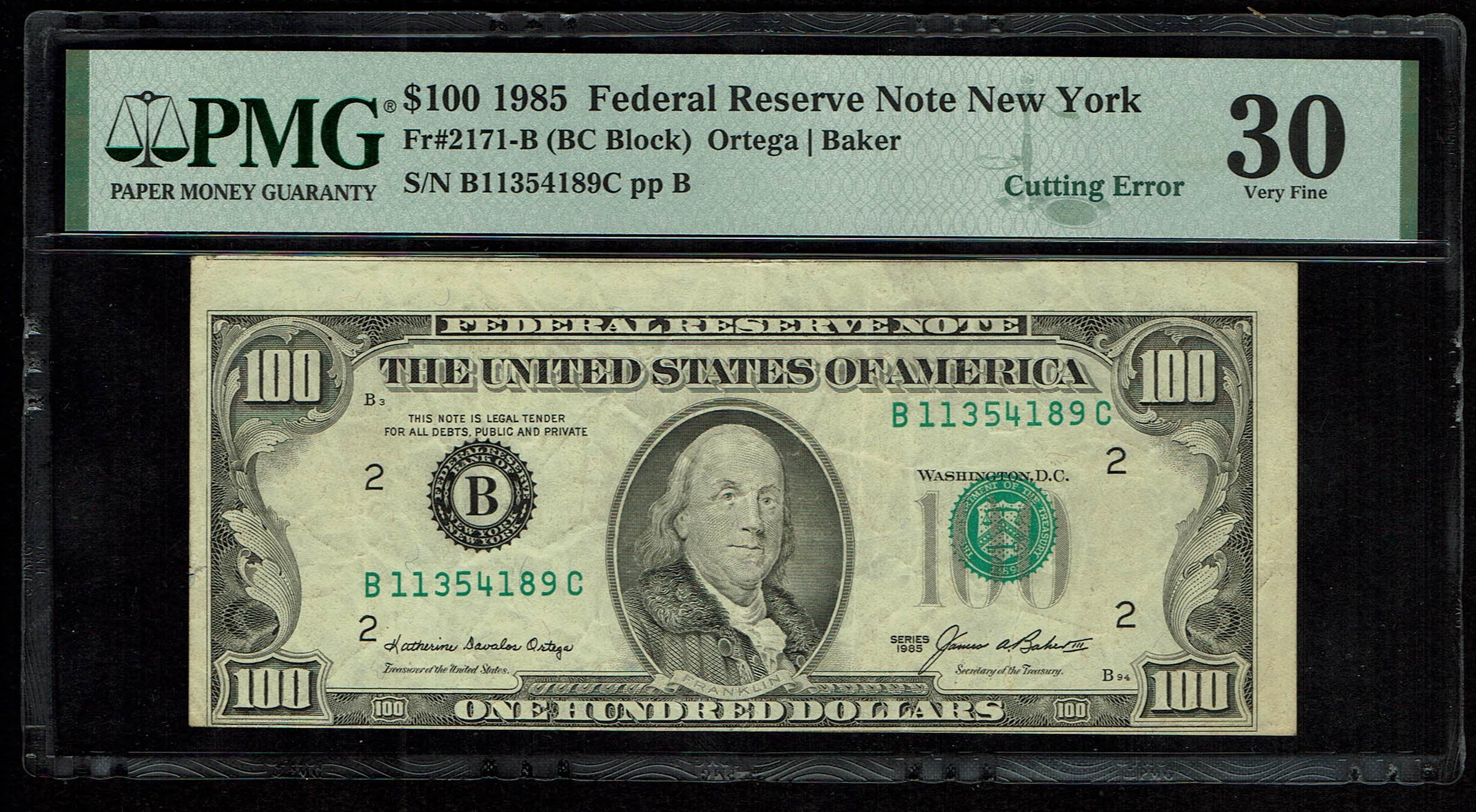 USA - 100 Dollar 1985 - Printing Error, Cutting Error - PMG 30 - 1 0