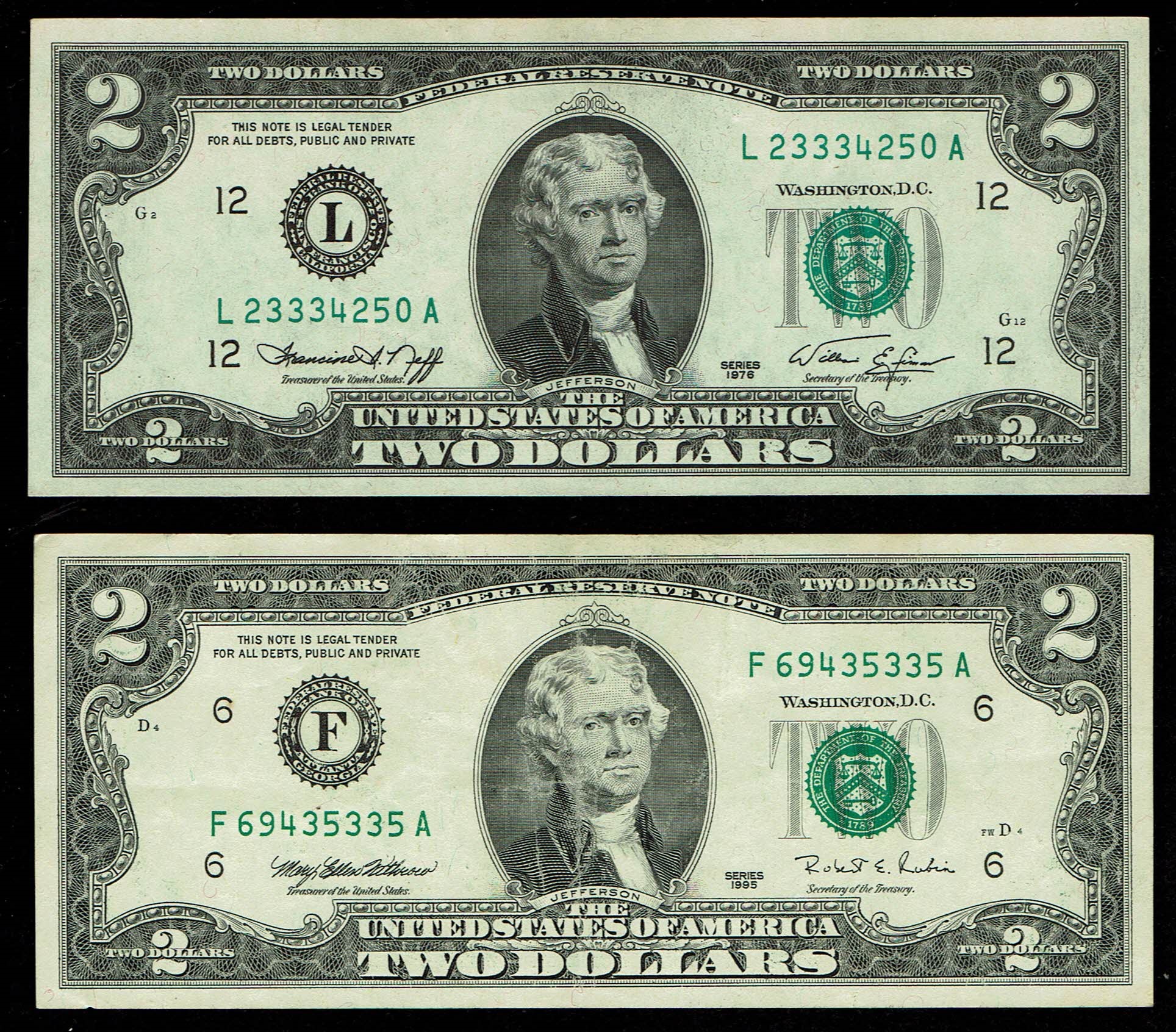 USA - Lot of 10 banknotes of 1 and 2 Dollar from differnet years - F-VF - 1 5