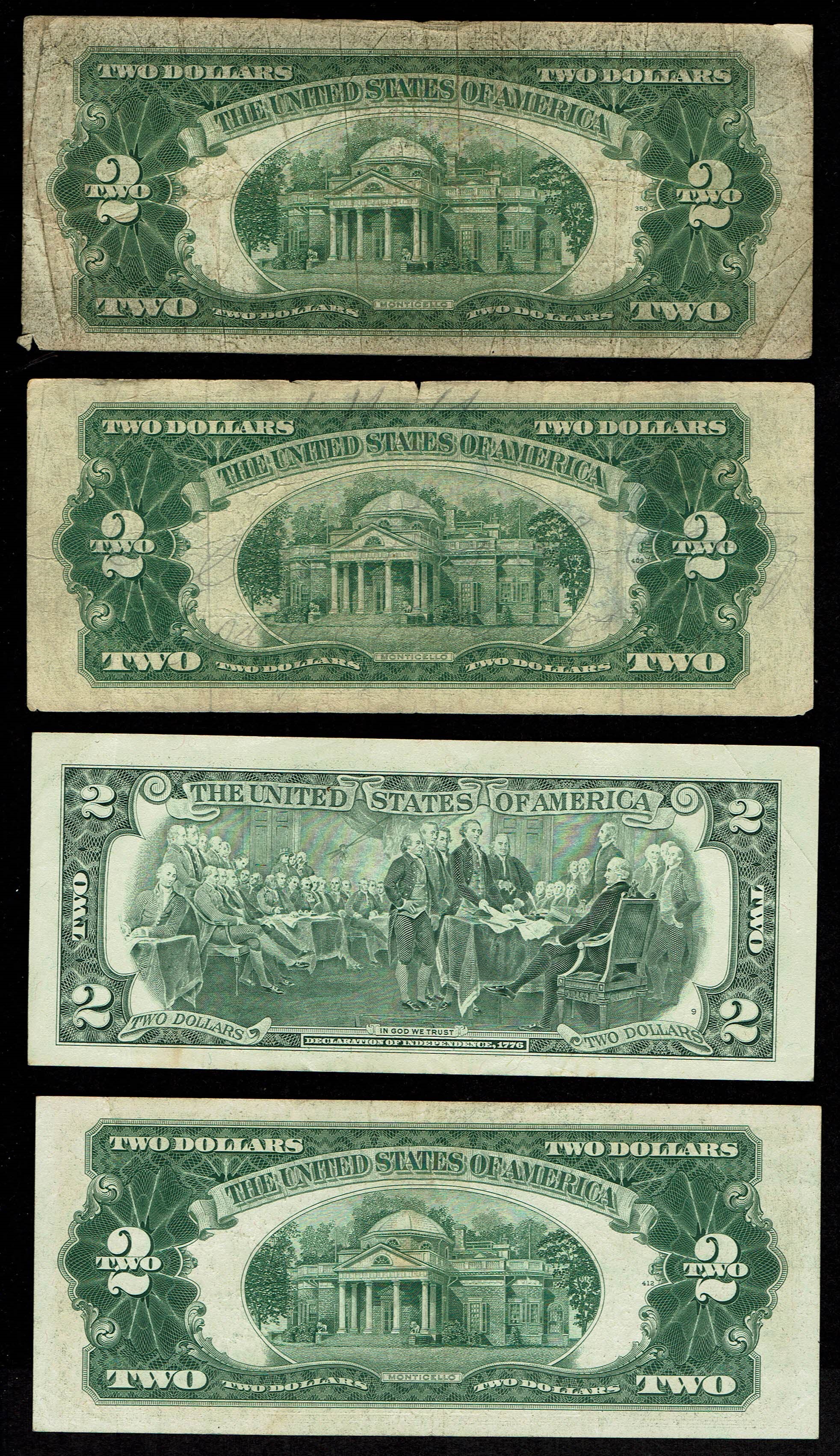 USA - Lot of 10 banknotes of 1 and 2 Dollar from differnet years - F-VF - 1 4