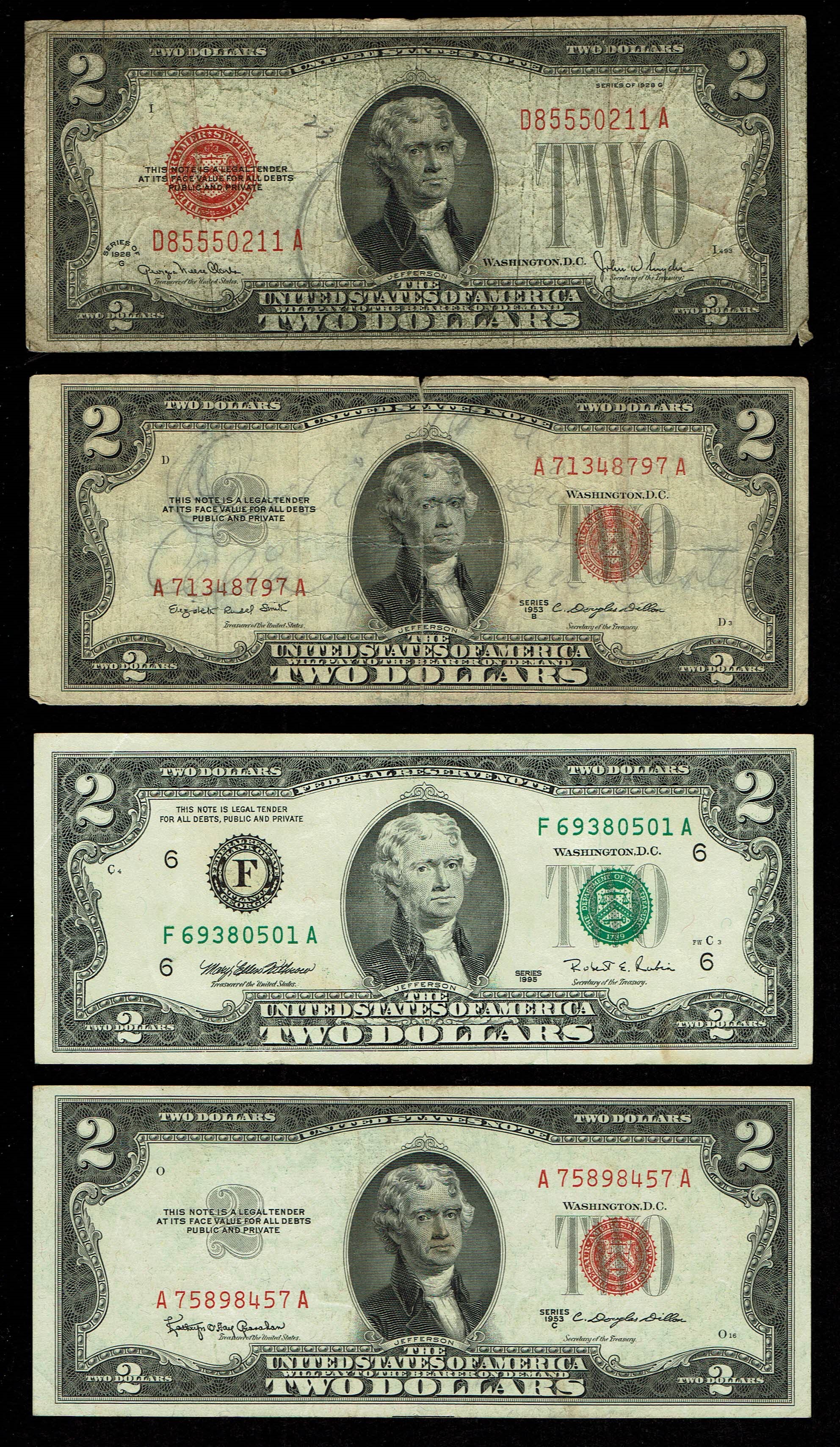 USA - Lot of 10 banknotes of 1 and 2 Dollar from differnet years - F-VF - 1 3
