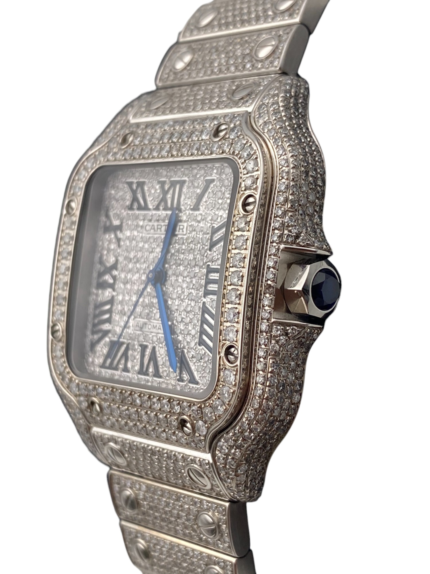 Cartier Santos M Size After Market Full Iced Diamonds Set PAVE DIAL - 1 1
