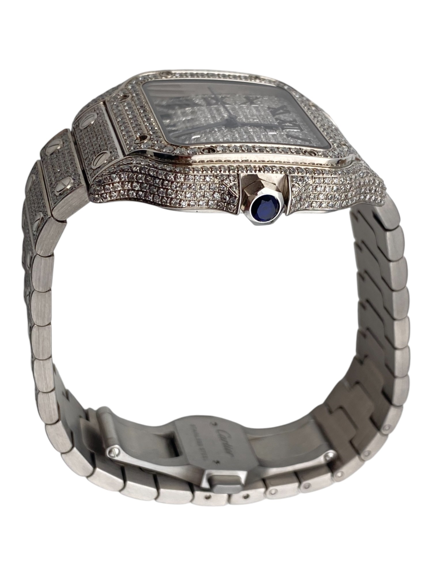 Cartier Santos M Size After Market Full Iced Diamonds Set PAVE DIAL - 1 2