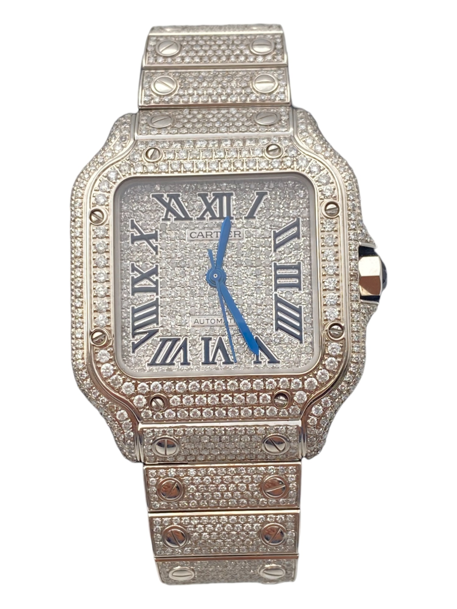 Cartier Santos M Size After Market Full Iced Diamonds Set PAVE DIAL