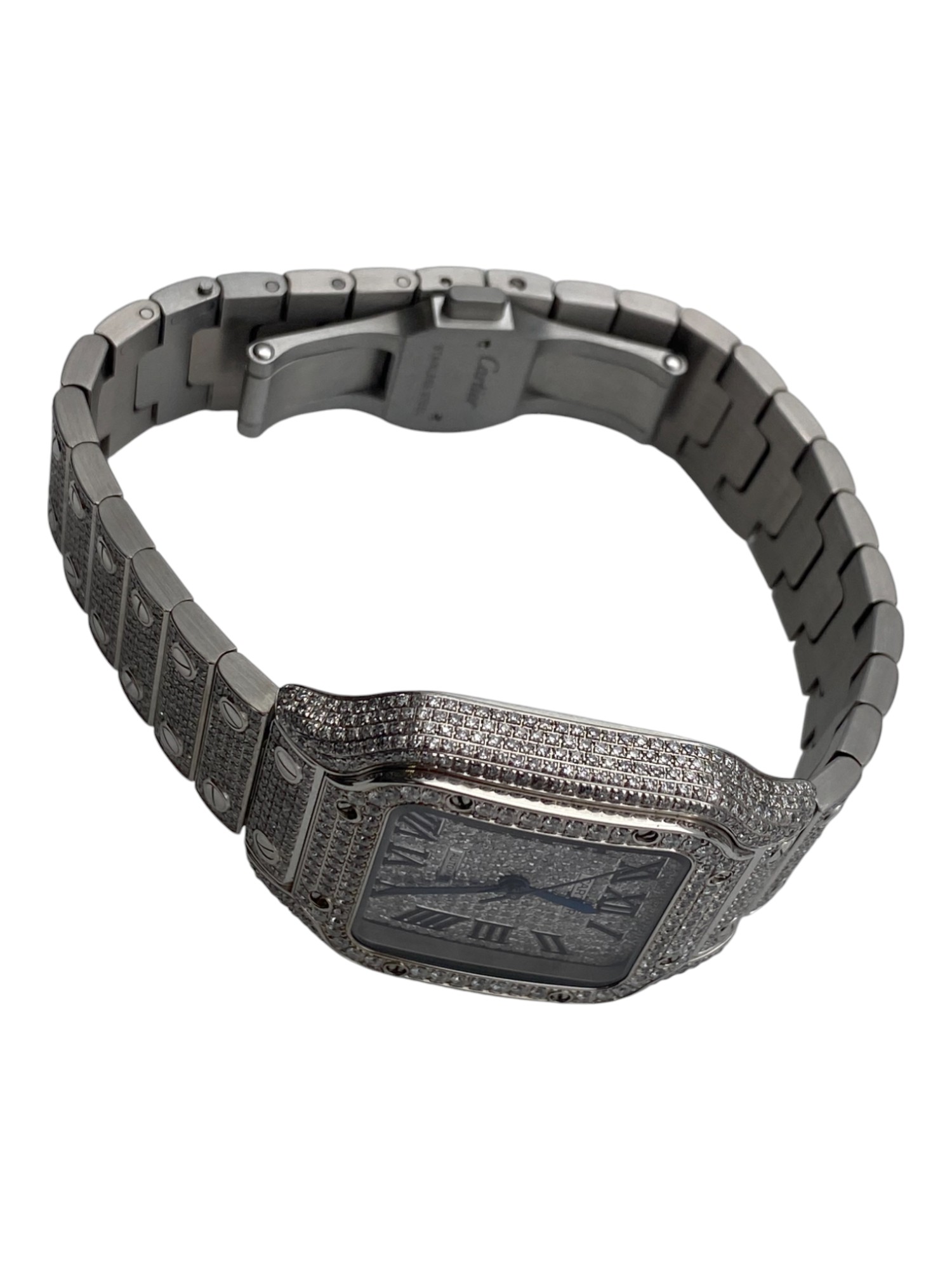 Cartier Santos M Size After Market Full Iced Diamonds Set PAVE DIAL - 1 3