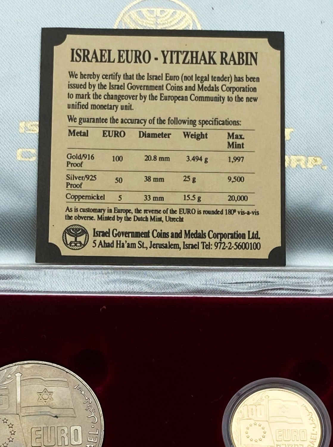 Israel - Yitzhak Rabin set - EURO Israel - gold/916|silver/925|nickel
Issued by the Government ... - 1 4