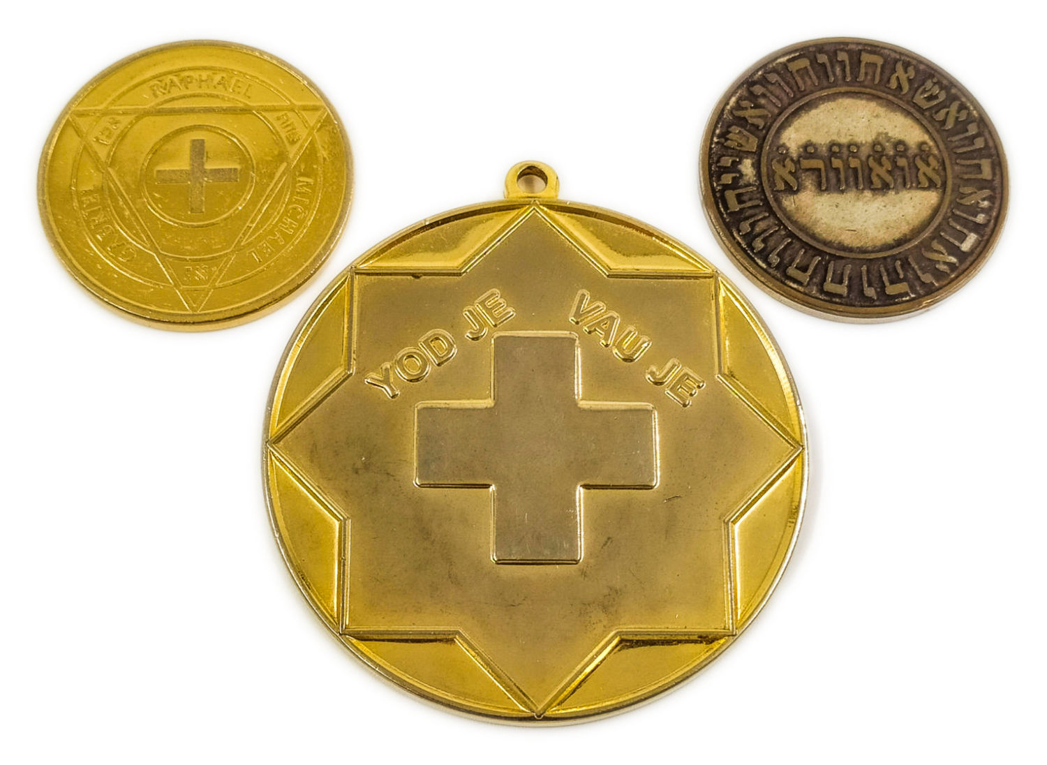 Judaica / Zionism - Lot of three kabalistic medals
Seems as these are modern items, the thing that ... - 1 1