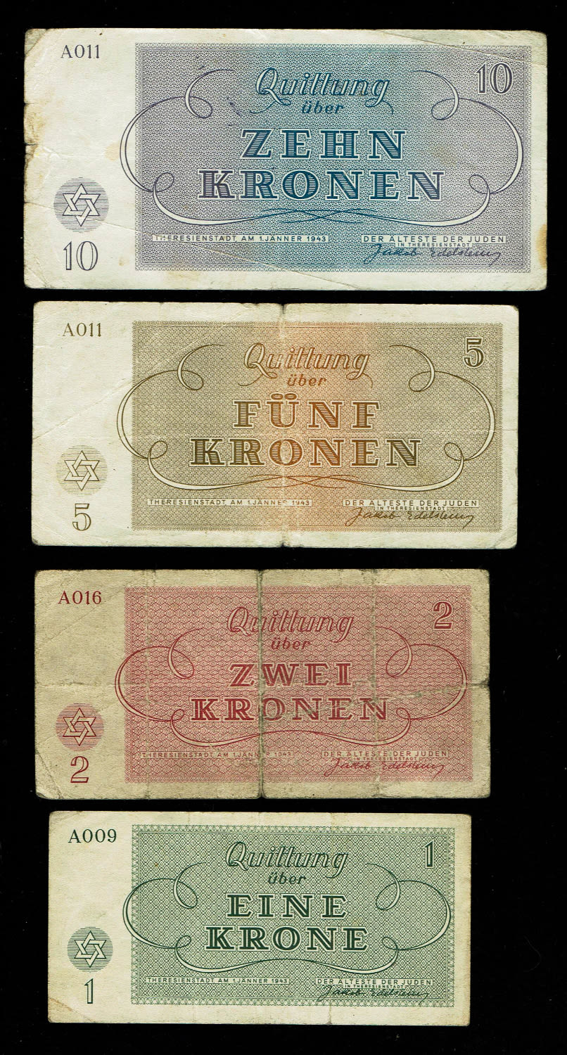 Holocaust concentration camps money - Czechoslovakia - 7 Banknotes 1, 2, 5, 10, 20, 50, 100 Kronen 1943 - ... - 1 4