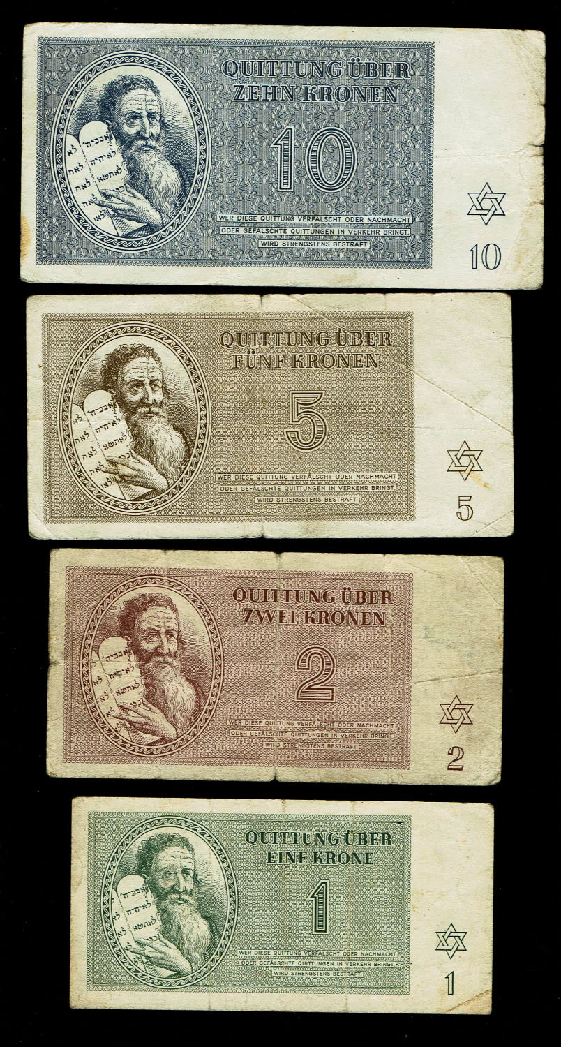 Holocaust concentration camps money - Czechoslovakia - 7 Banknotes 1, 2, 5, 10, 20, 50, 100 Kronen 1943 - ... - 1 3