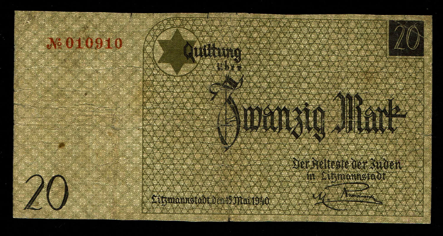 Holocaust concentration camps money - Poland - 20 mark 1940 - ghetto Lodz - with water mark
Banknote ... - 1 0