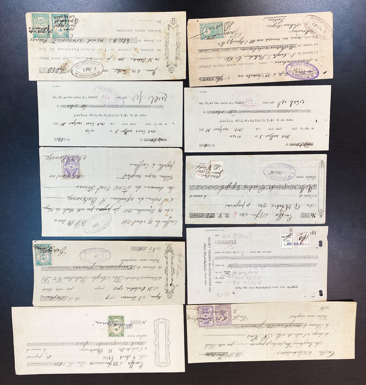 Payment methods - Palestine and Israel - Cheque - A set of 10 Anglo Palestine Bank Cheques - different years and ... - 1 0