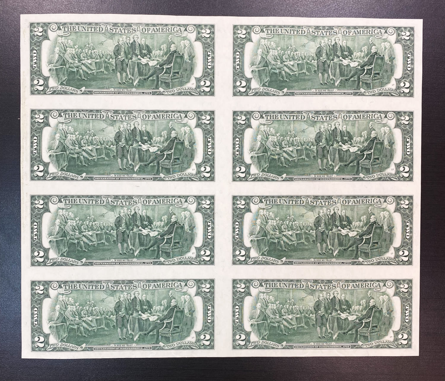 USA - Sheet of 8, 2 Dollars 1995 - XF
Obverse
Portrait of Thomas Jefferson center. ... - 1 1
