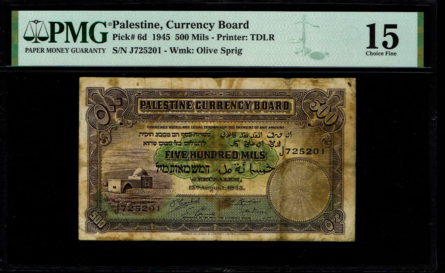 Palestine - 500 mils 1945 - PMG 15 - Prefix J
Although the British Mandate ended in 1947 and the note ... - 1 0