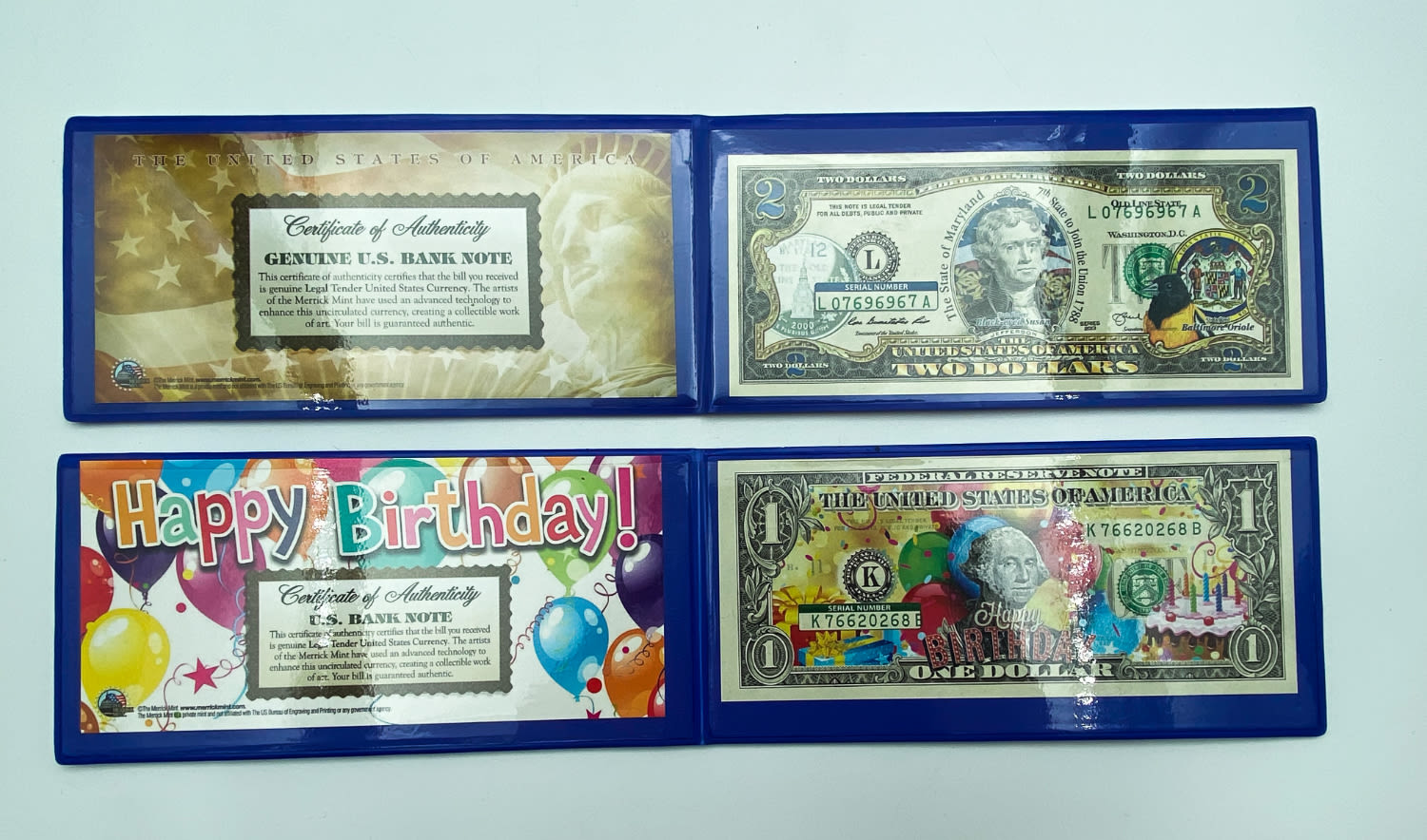USA - A pair of 1, 2 dollar banknotes of different years - special edition in a fancy case - 1 0