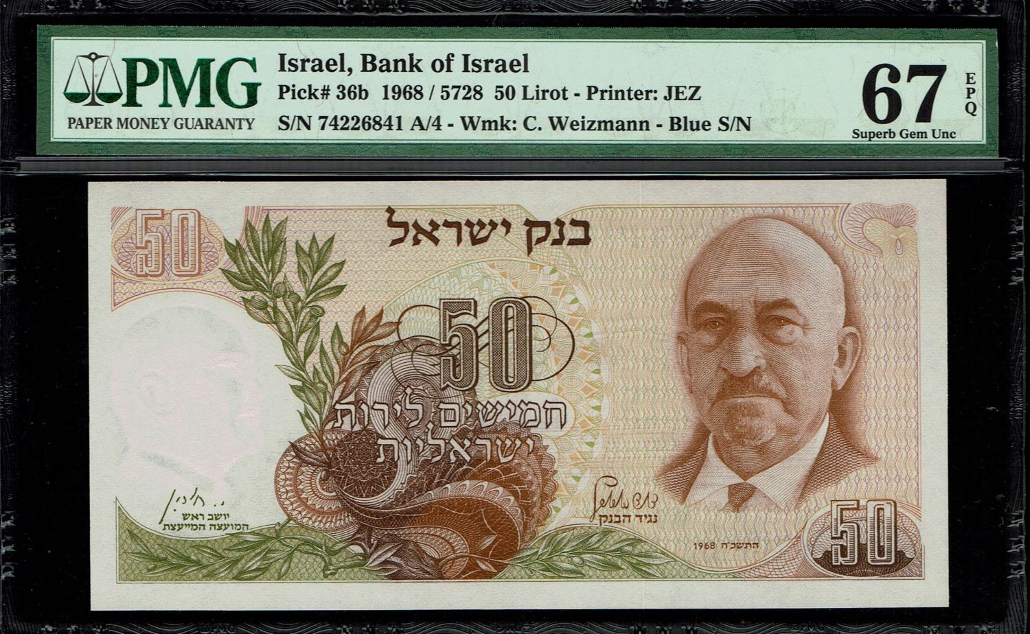 Israel - 10 Pounds 1968 - Blue Serial Number - PMG 67 EPQ
The personal series replaced the character ... - 1 0