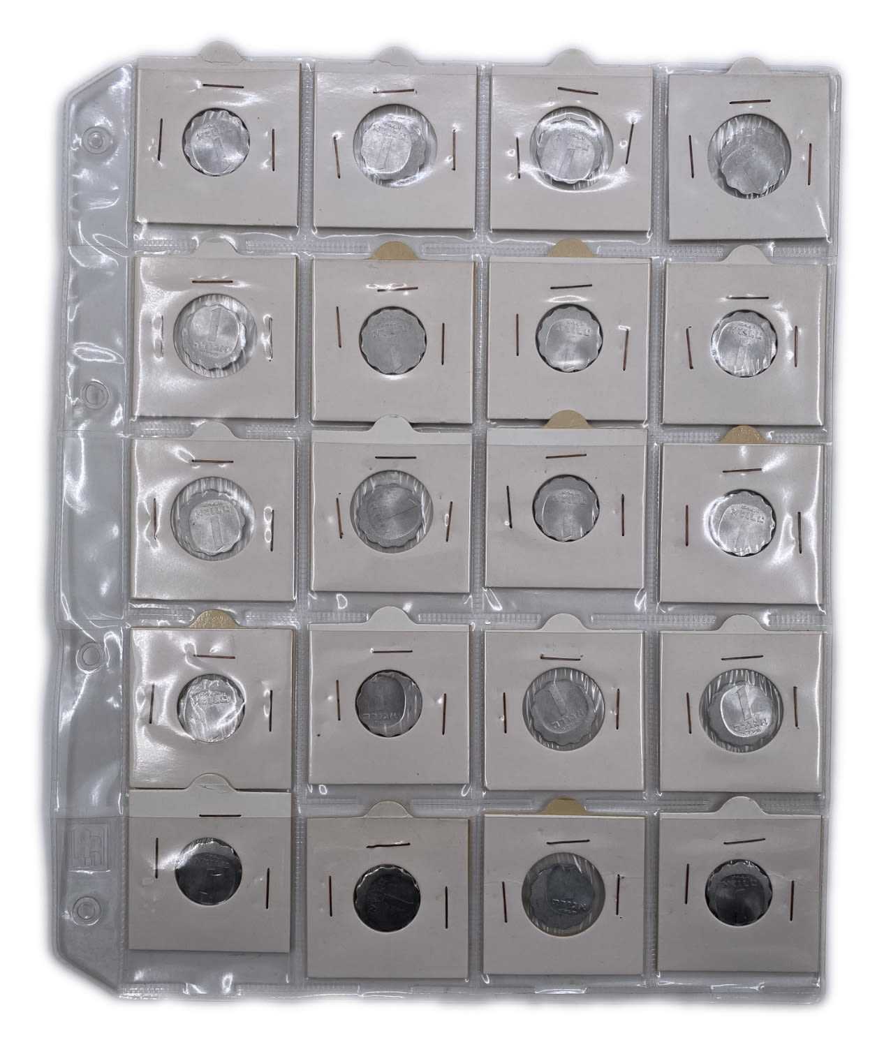 Israel - Lot of 20 coins of 1 Agora 1978 - Mint error, off-center - UNC