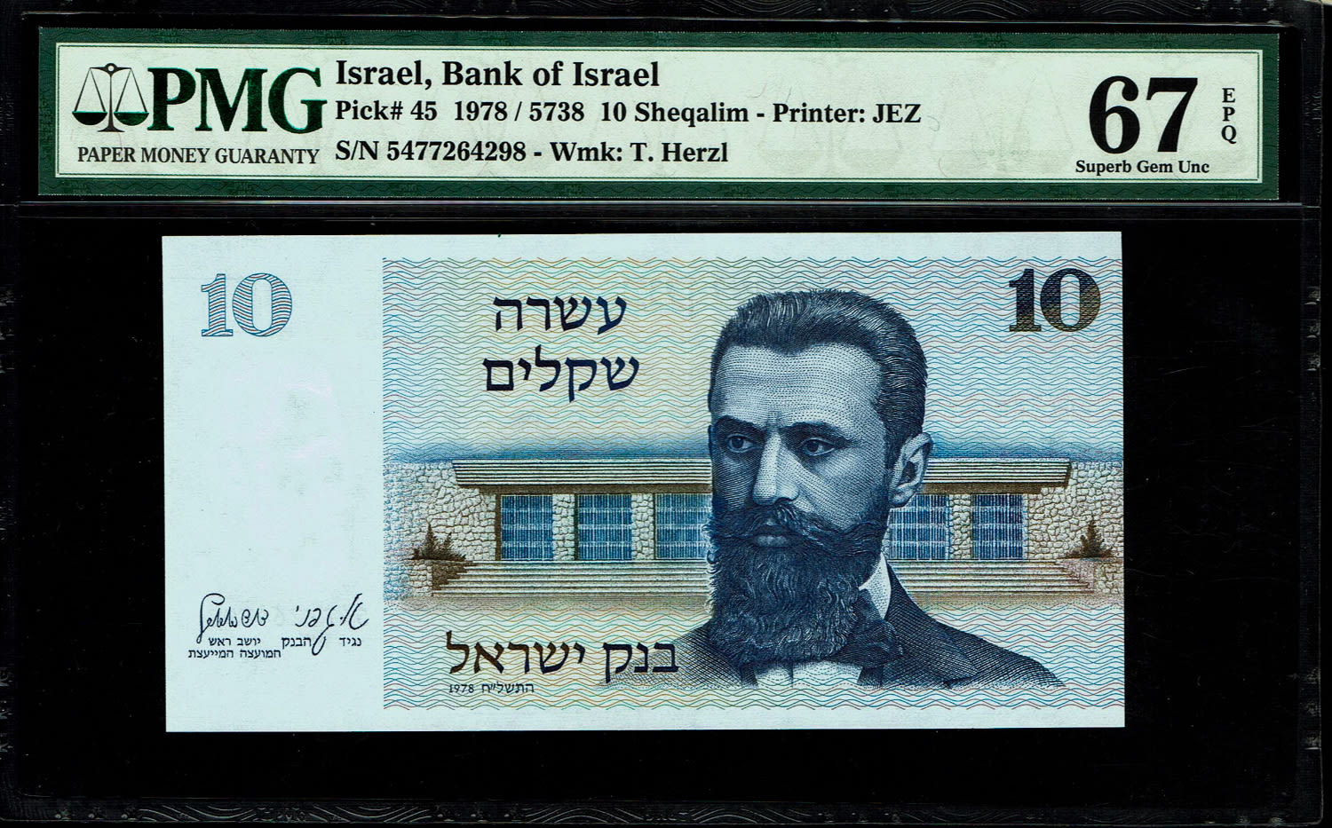 Israel - 10 Sheqalim 1978 - PMG 67 EPQ
The shekel series replaced the Israeli pound and includes ... - 1 0