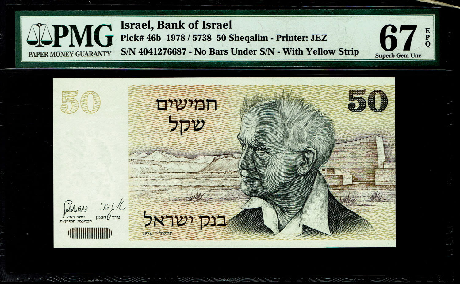 Israel - 50 Sheqalim 1978 - With Yellow Strip - PMG 67 EPQ
The shekel series replaced the Israeli ... - 1 0